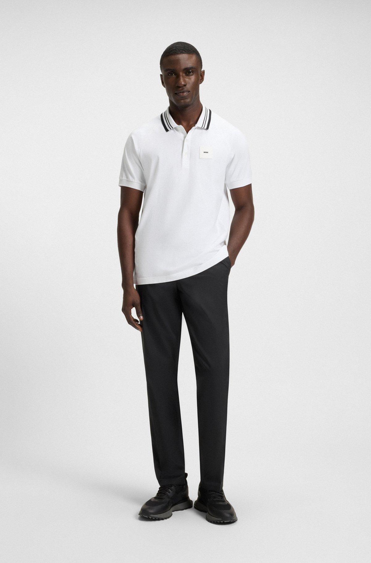 Paddy stretch-cotton polo shirt with striped collar Product Image