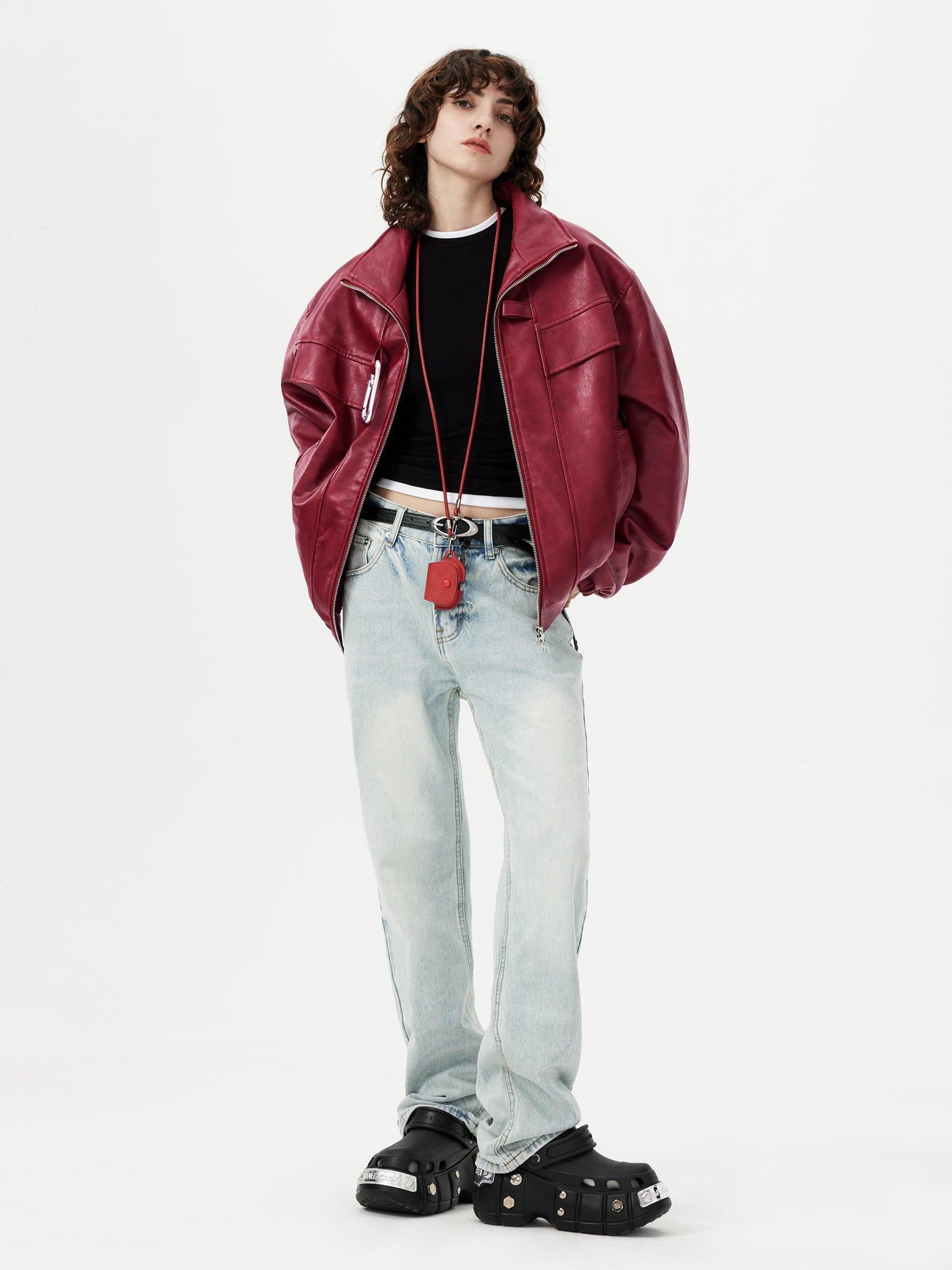 Aelfric Eden Metal Buckle Faux Leather Jacket Product Image