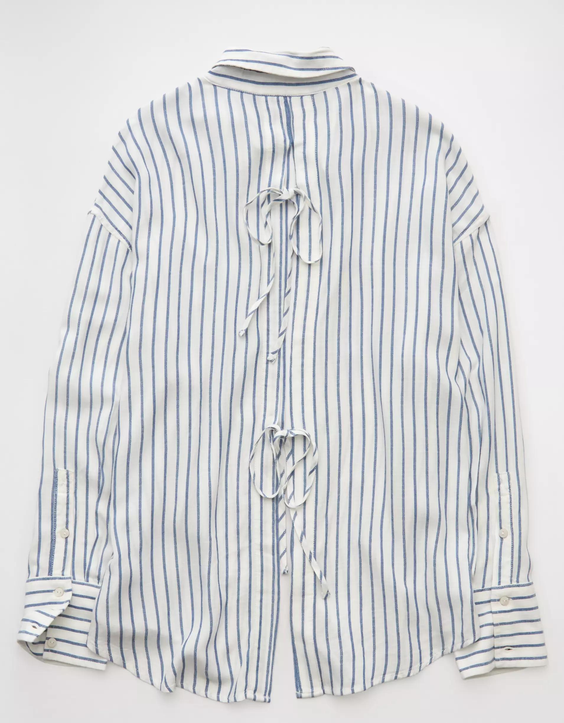 AE Long-Sleeve Tie Back Button-Up Shirt Product Image