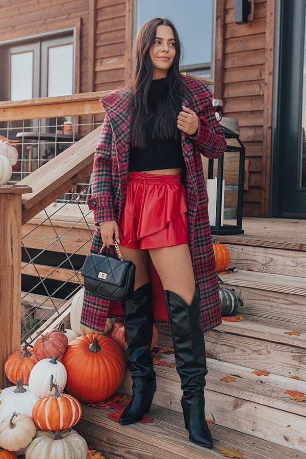 Midnight Kiss High Waist Faux Leather Shorts In Red Product Image