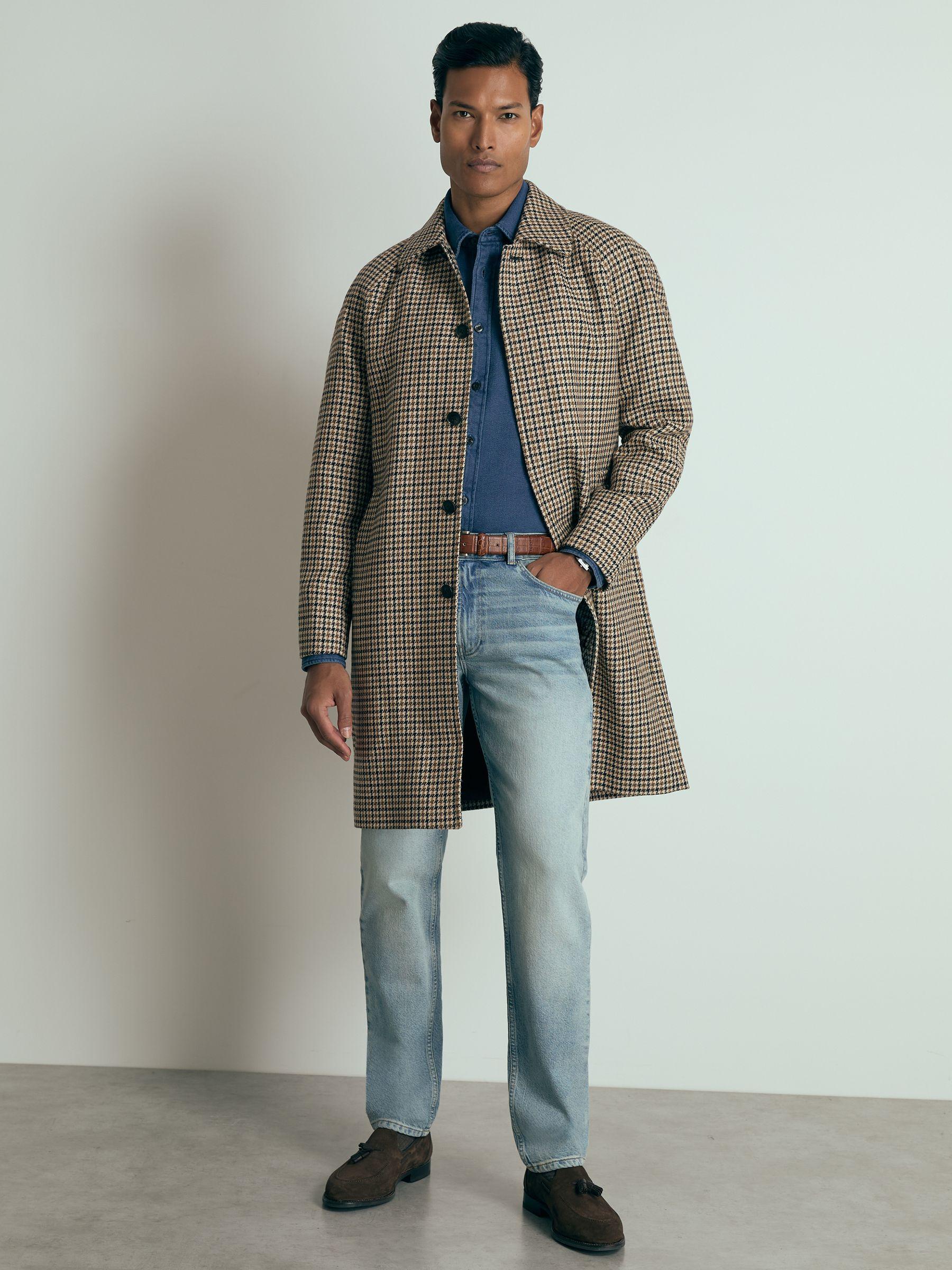 Atelier Wool Houndstooth-Check Raglan Overcoat in Brown Product Image