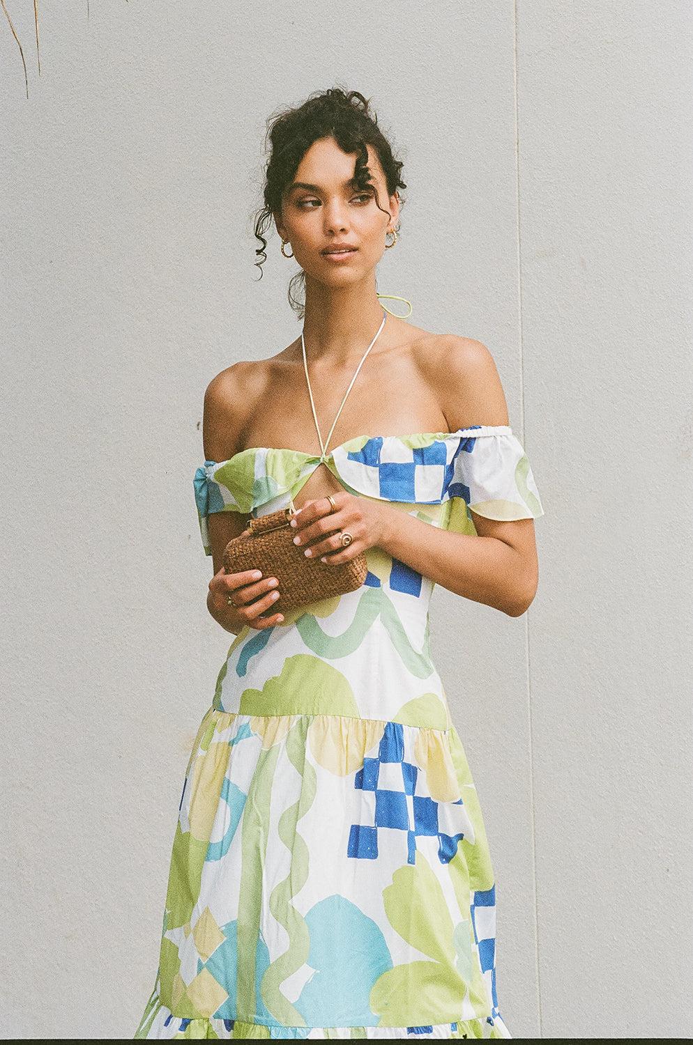 Adorne Midi Dress - Checker Floral Aliza Product Image