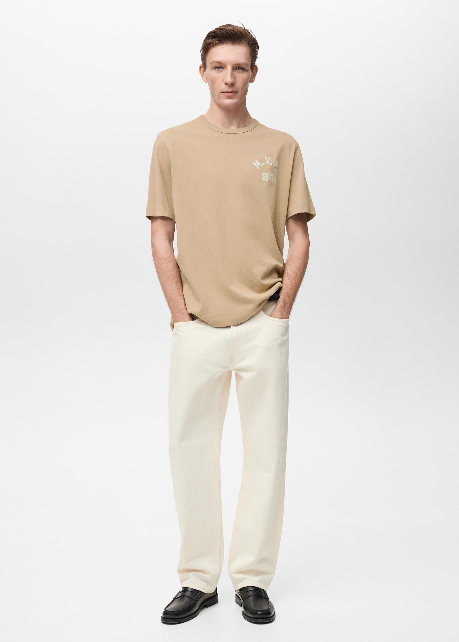 Embroidered detail cotton T-shirt - Men | MANGO USA Product Image