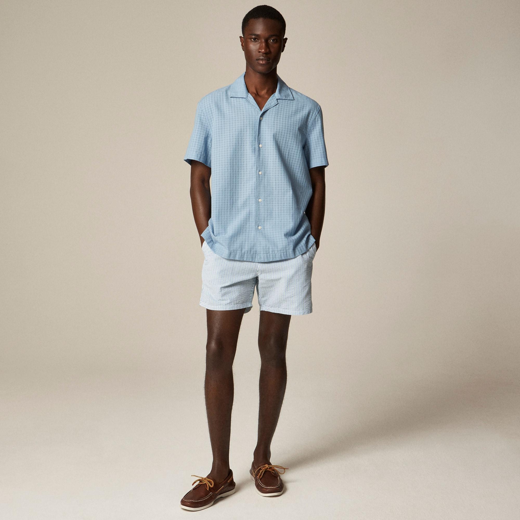 Short-sleeve cotton dobby camp-collar shirt Product Image