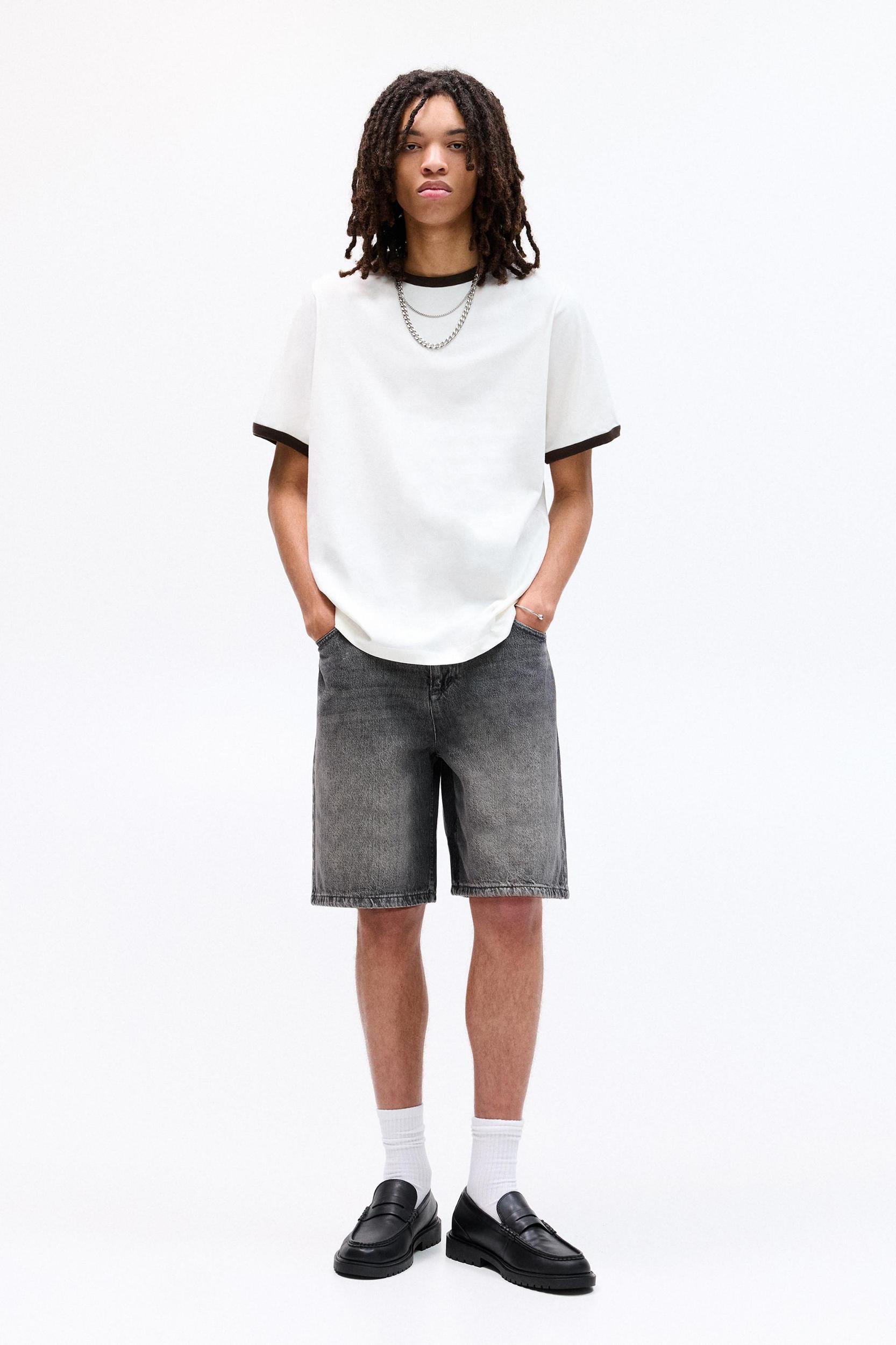 Short sleeve contrast ribbed T-shirt Product Image