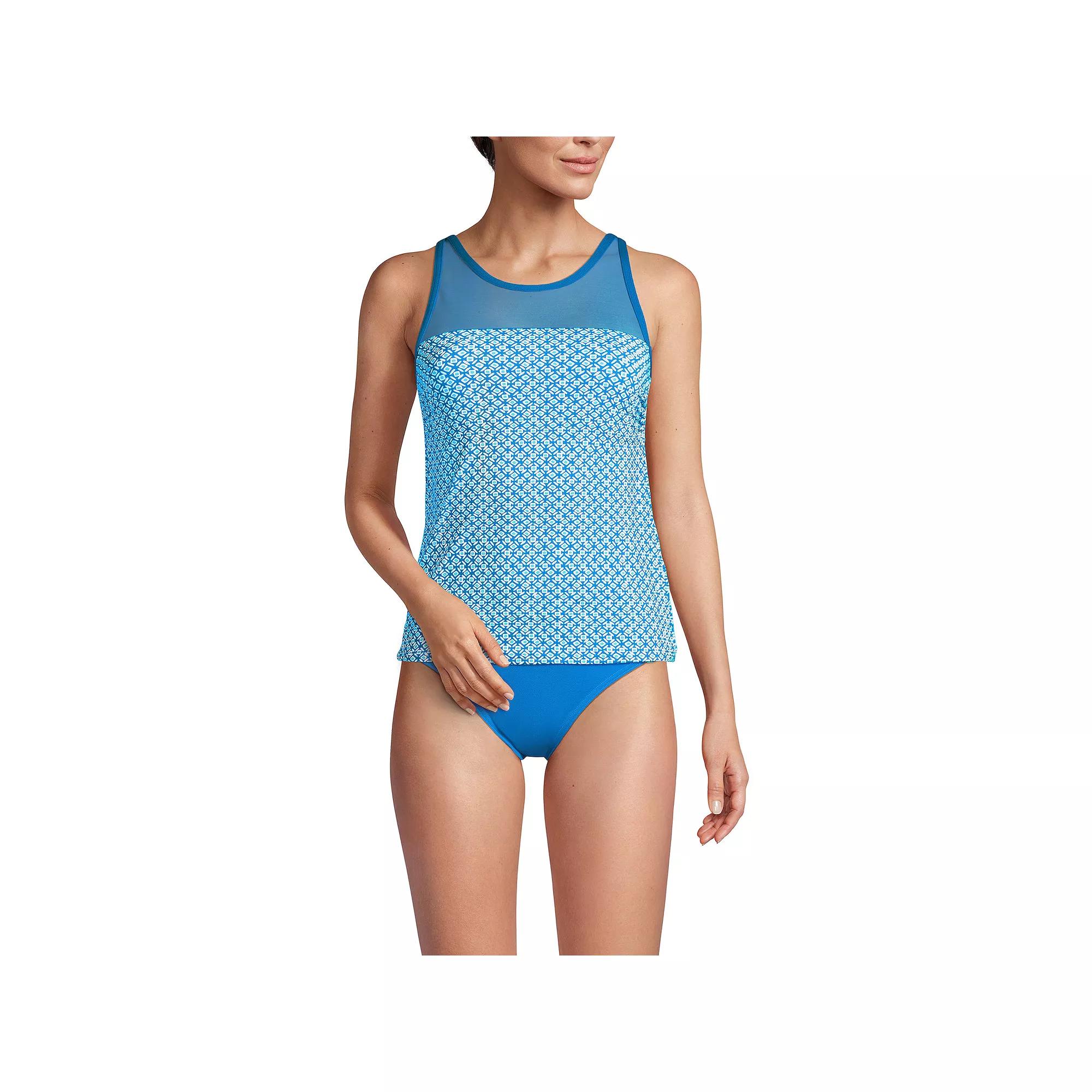 Women's Lands' End Chlorine Resistant Smoothing Control Tankini Swim Top, Size: 6, Bright Cerulean Geo Product Image