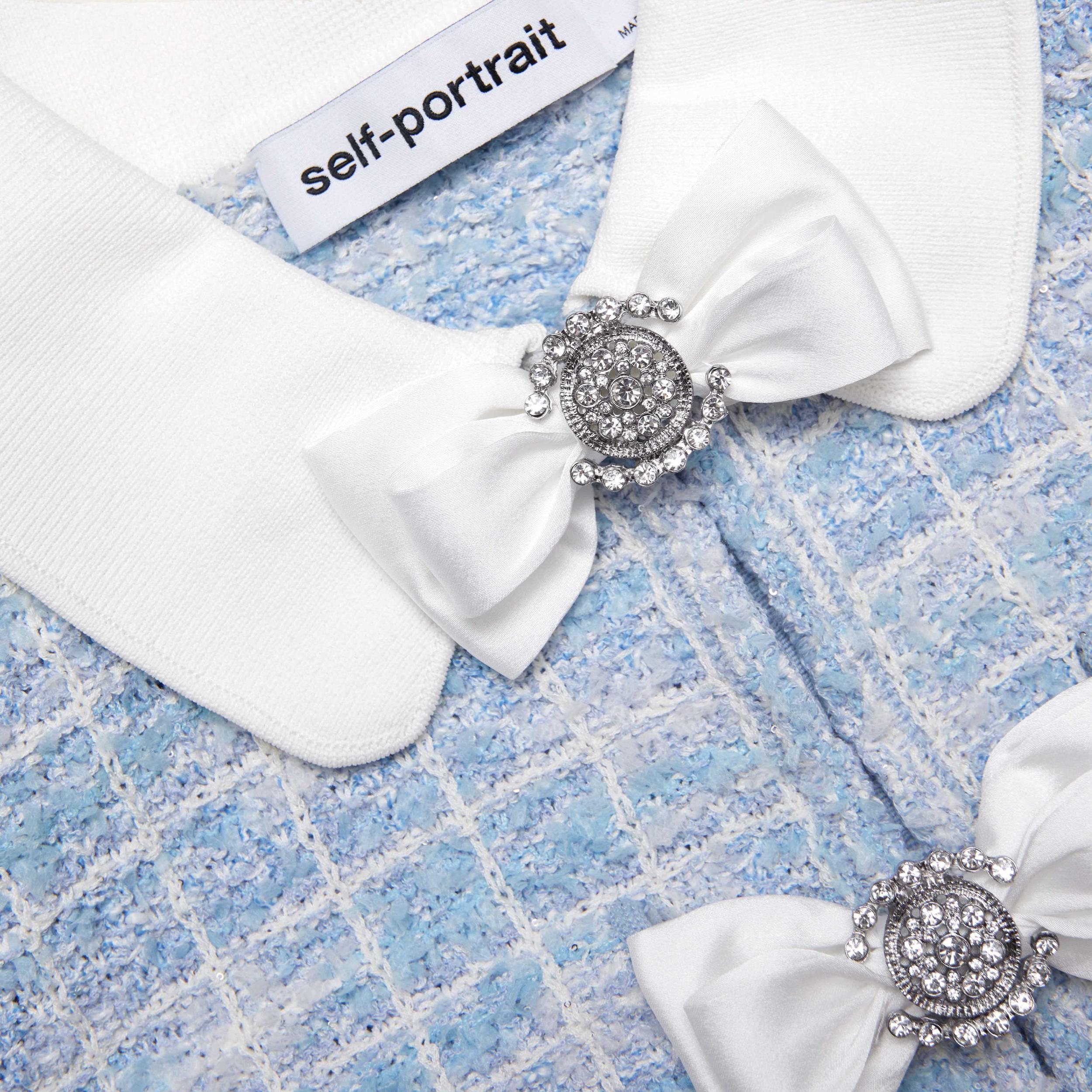 Blue Check Collared Knit Mini Dress Product Image