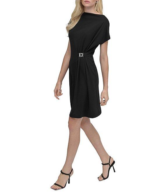 DKNY by Donna Karan Boat Neck Short Sleeve Matte Jersey Tunic Dress Product Image