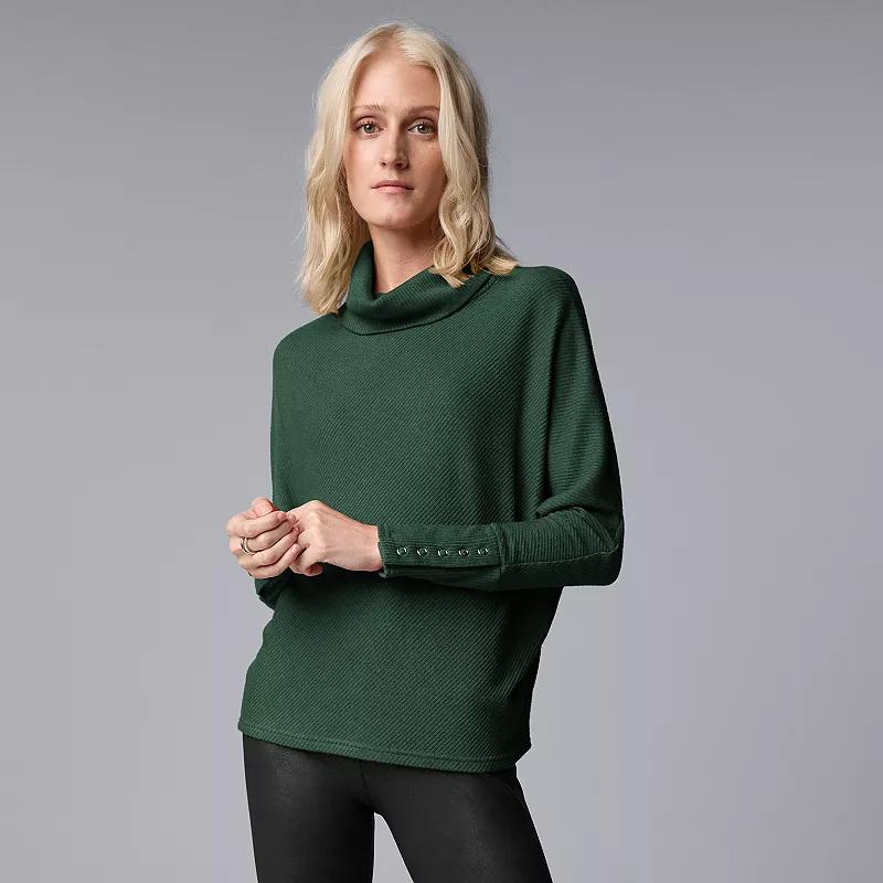 Womens Simply Vera Vera Wang Cozy Cowlneck Knit Top Darkest Green Product Image