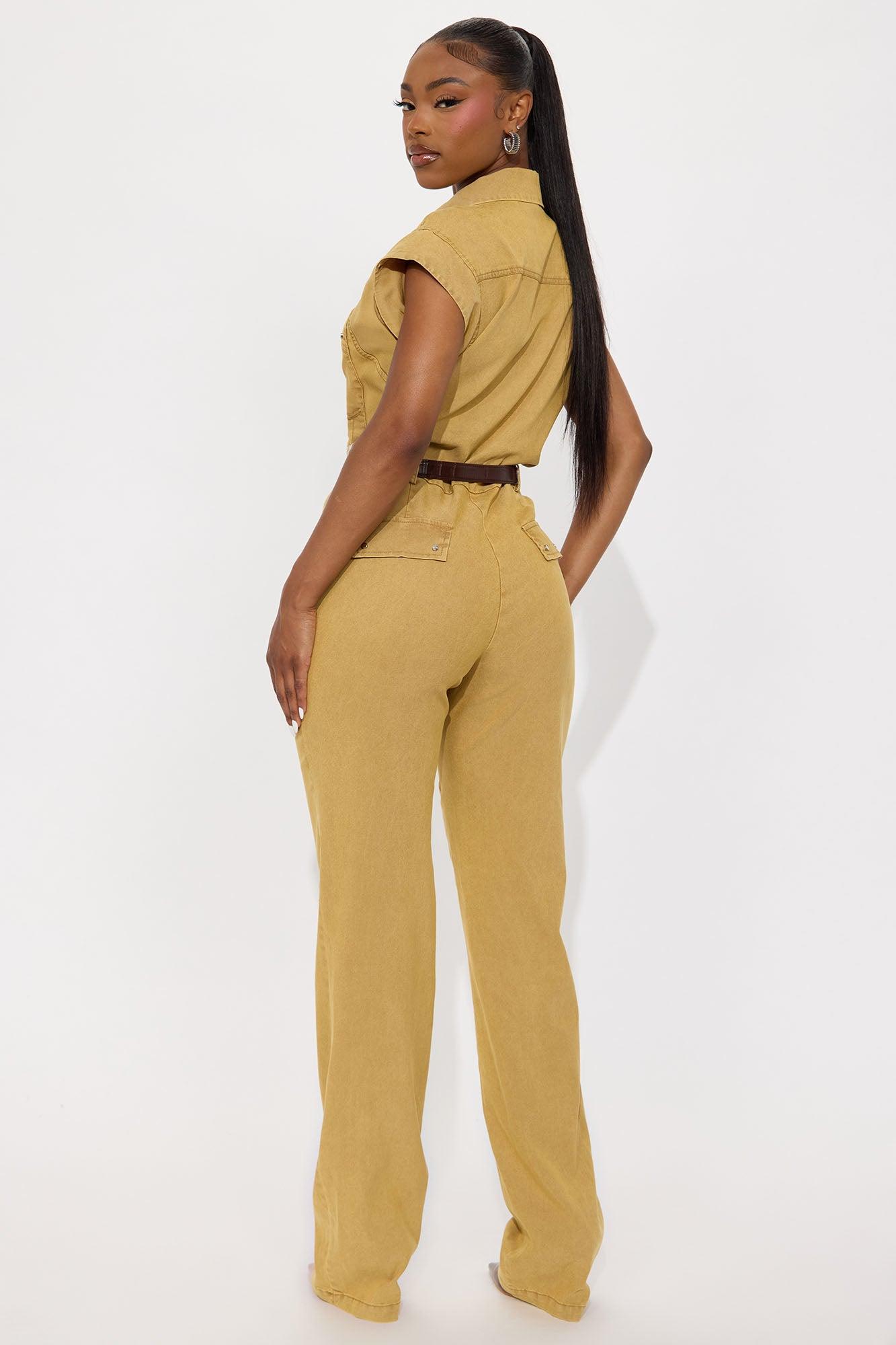 Karmina Belted Striaght Leg Jumpsuit - Tan Female Product Image
