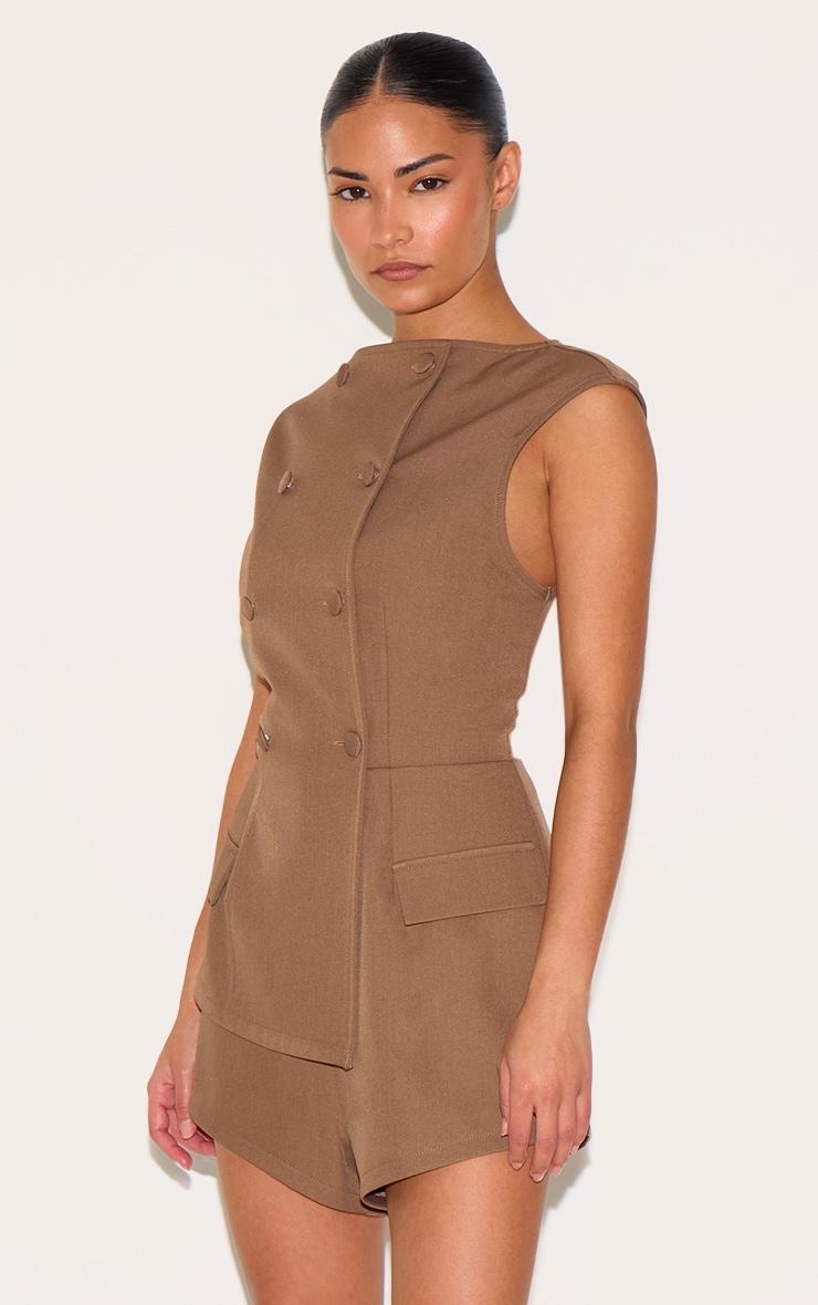 Petite Mushroom Sleeveless Tailored Romper Product Image