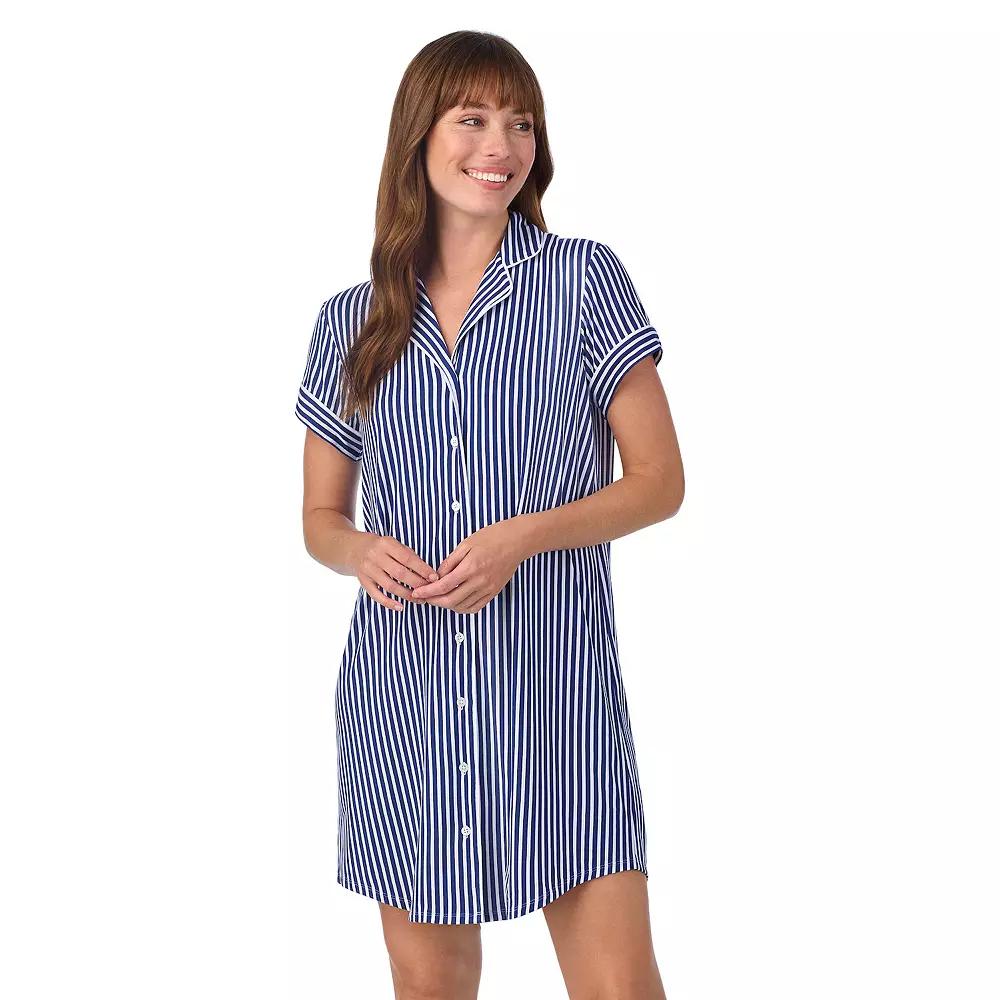 Women's Draper James Printed Cozy Short Sleeve Notch Collar Sleepshirt, Size: Medium, Blue Stripe Product Image