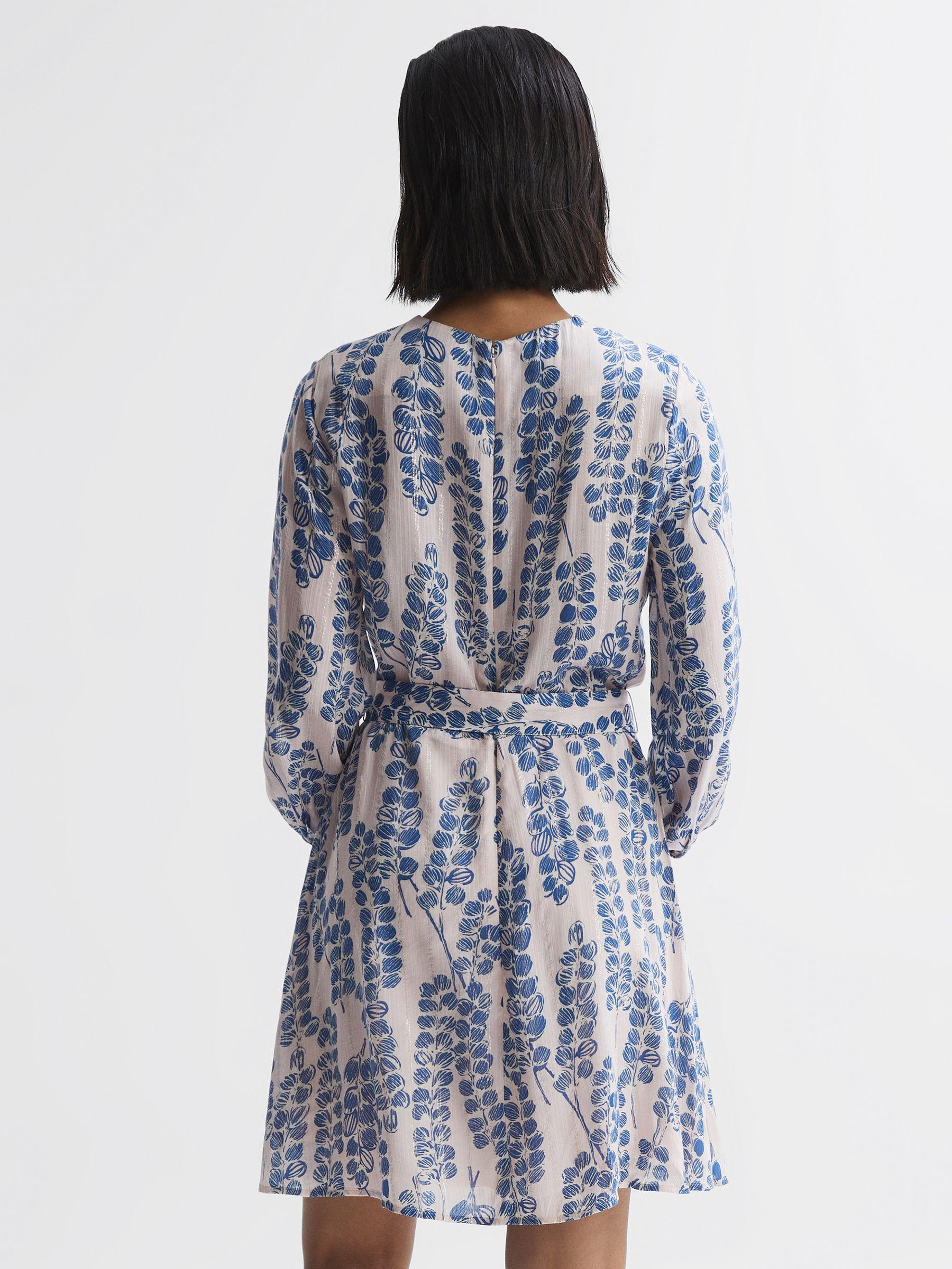 Printed Belted Long Sleeve Mini Dress in Pink/Blue Product Image