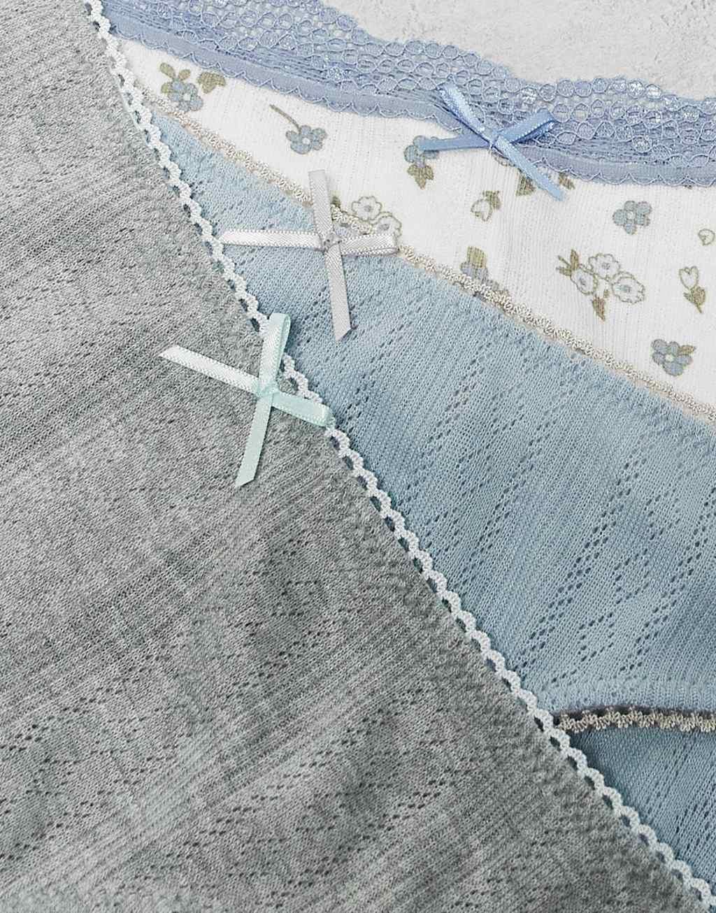 ASOS DESIGN 3 pack thongs in ditsy print, gray & blue pointelle Product Image