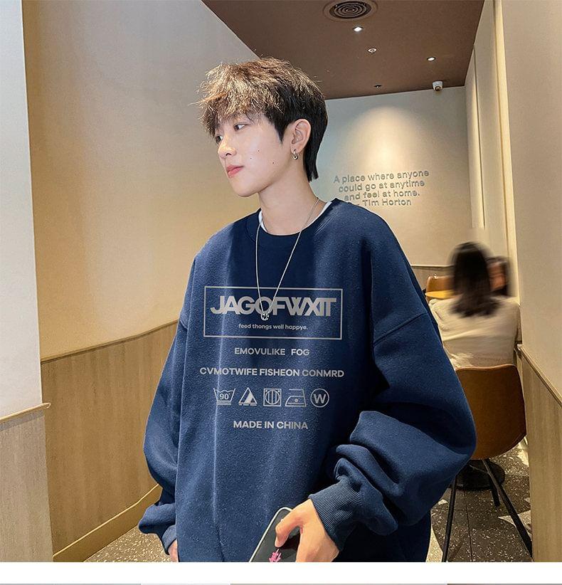 Crew Neck Lettering Print Sweatshirt Product Image