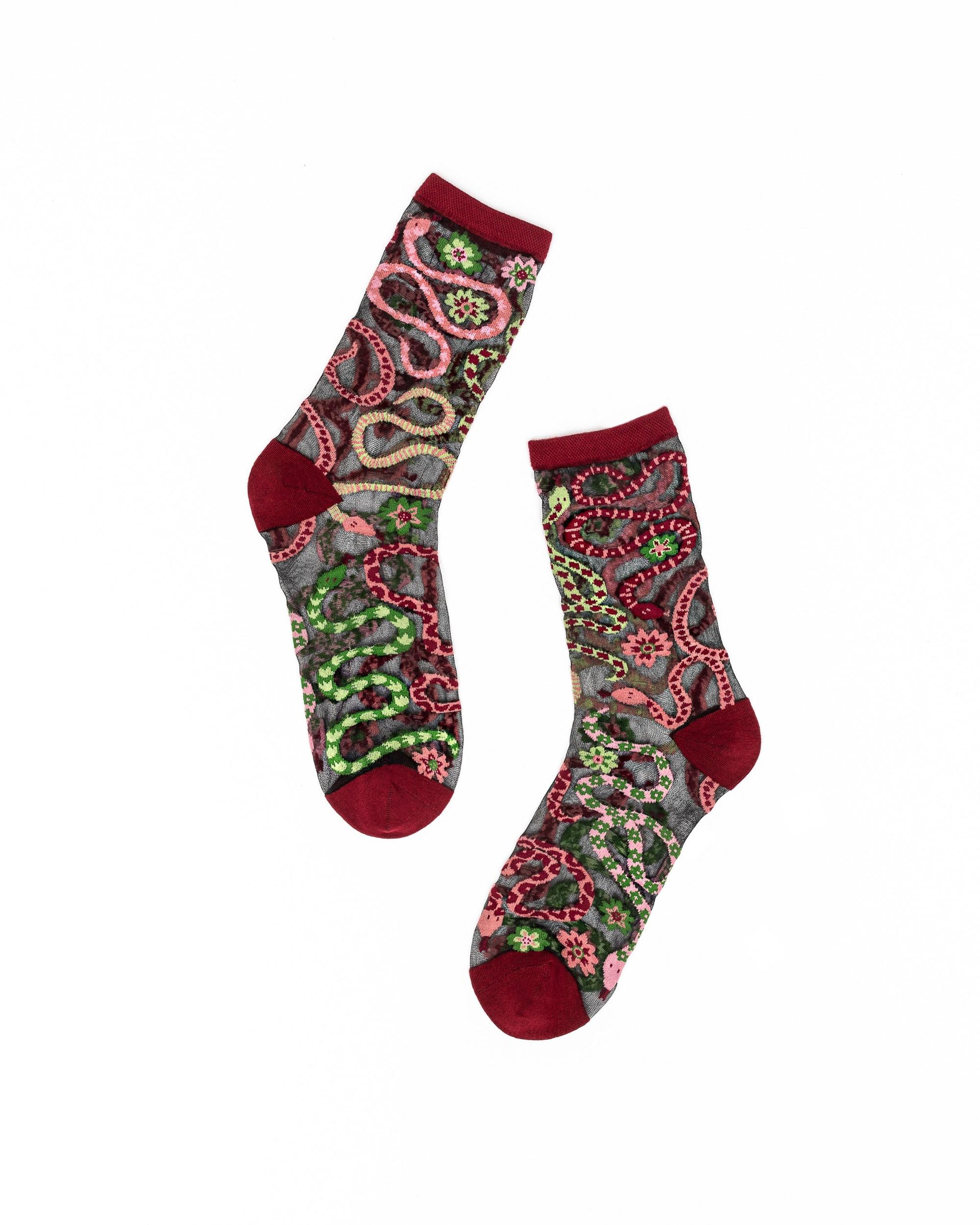 Serpentine Floral Black Sheer Crew Sock Product Image