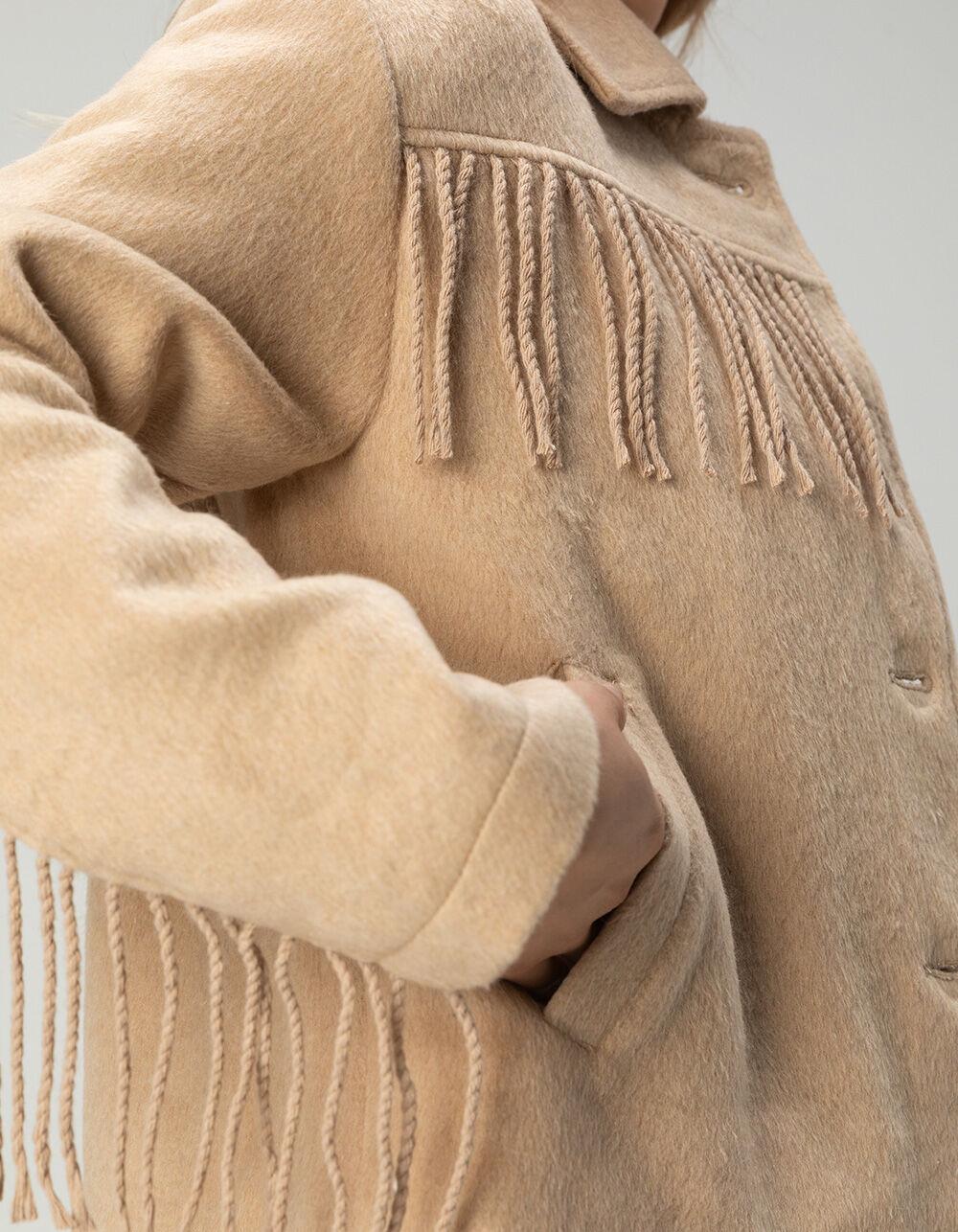 RSQ Womens Fringe Shacket - TAN Product Image