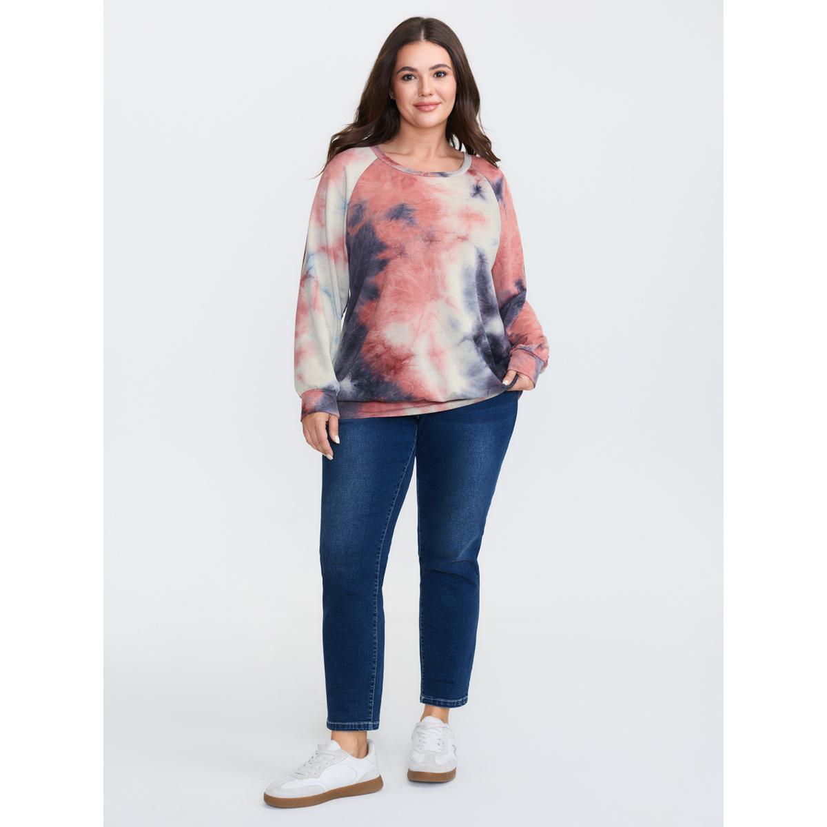 Plus Size Round Neck Tie-Dye Sweatshirt Women Coral Leisure Non Round Neck Casual Sweatshirts BloomChic 30/6X Product Image