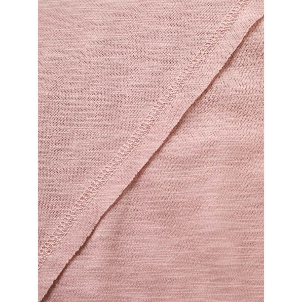 Plus Size Round Neck Patchwork Cuffed Sleeve T-shirt MistyRose Women Casual Patchwork Round Neck Everyday T-shirts BloomChic 18-20/2X Product Image