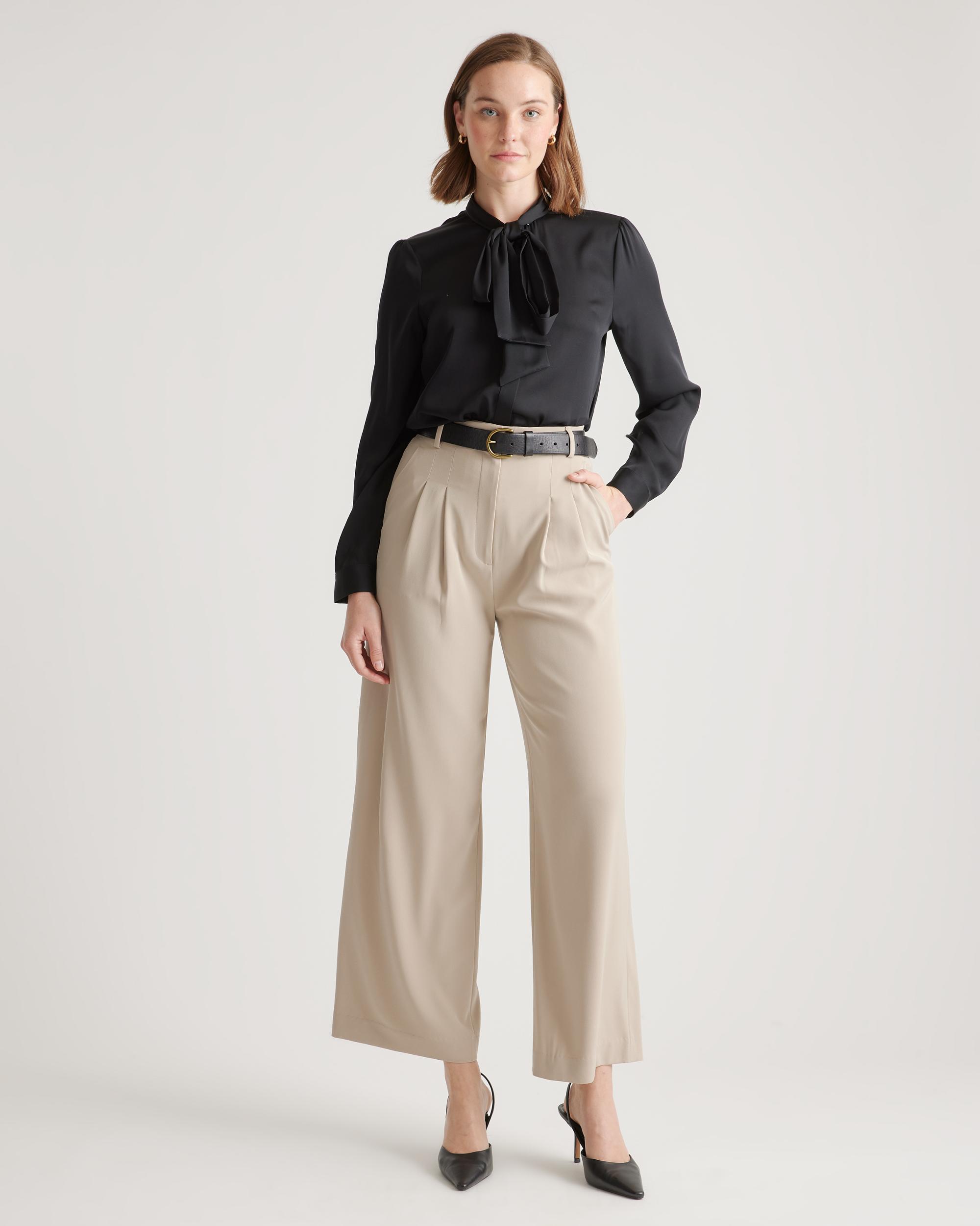 Quince | Women's Washable Stretch Silk Tie Neck Blouse Size XL Product Image