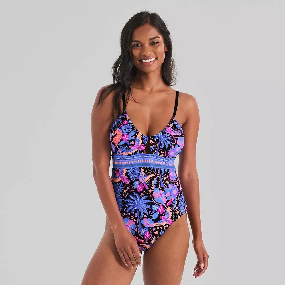 Women's Freshwater Shirred Neckline One-Piece Swimsuit, Size: Small, Havana Tropic Product Image