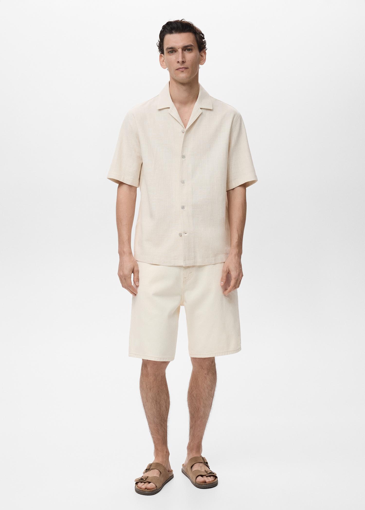 Cotton linen-blend regular-fit shirt - Men | MANGO USA Product Image