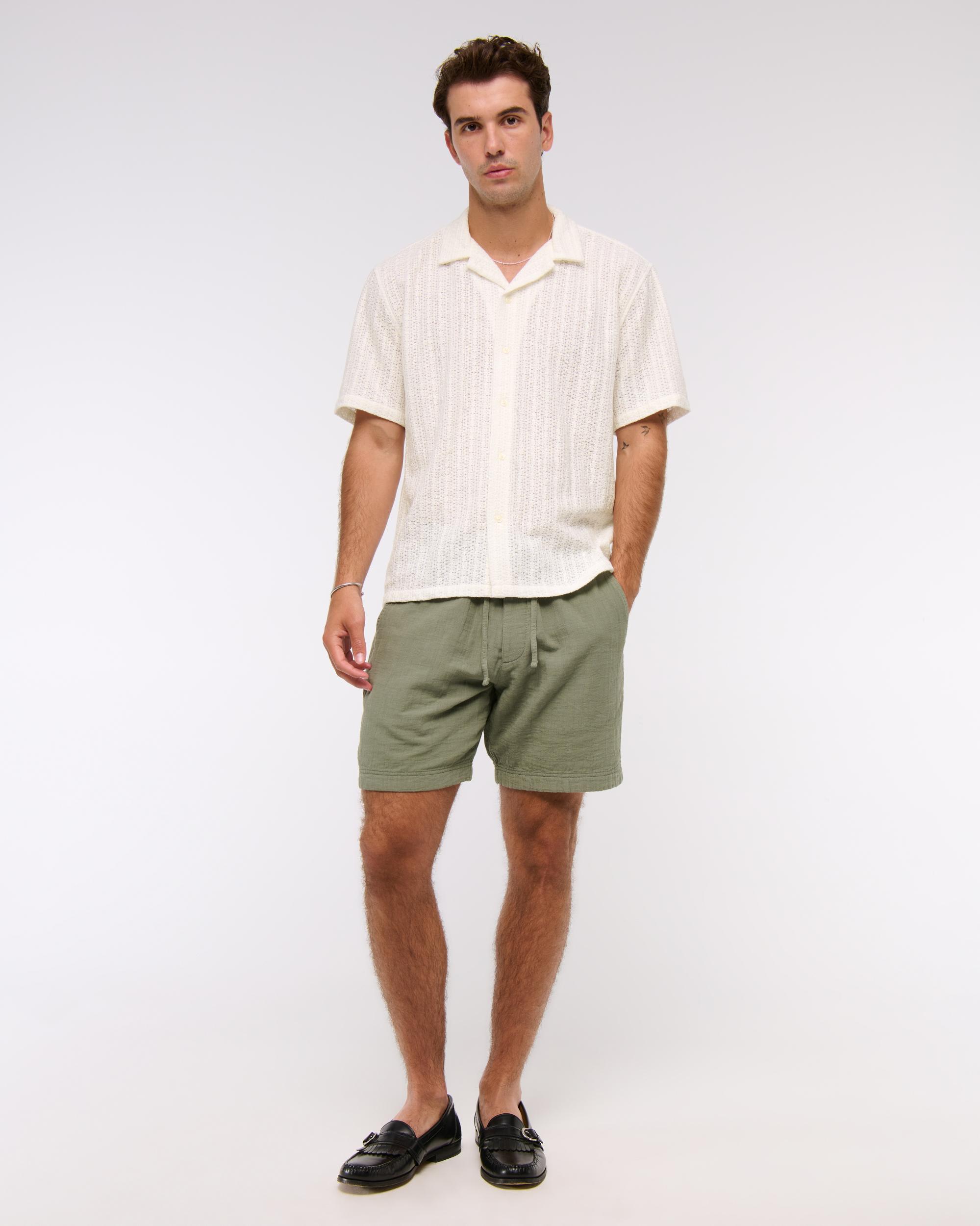 Camp Collar Cropped Lace Shirt Product Image