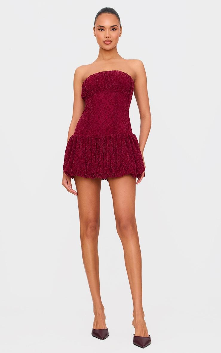 Cherry Red Lace Bandeau Ruched Mini Dress Product Image