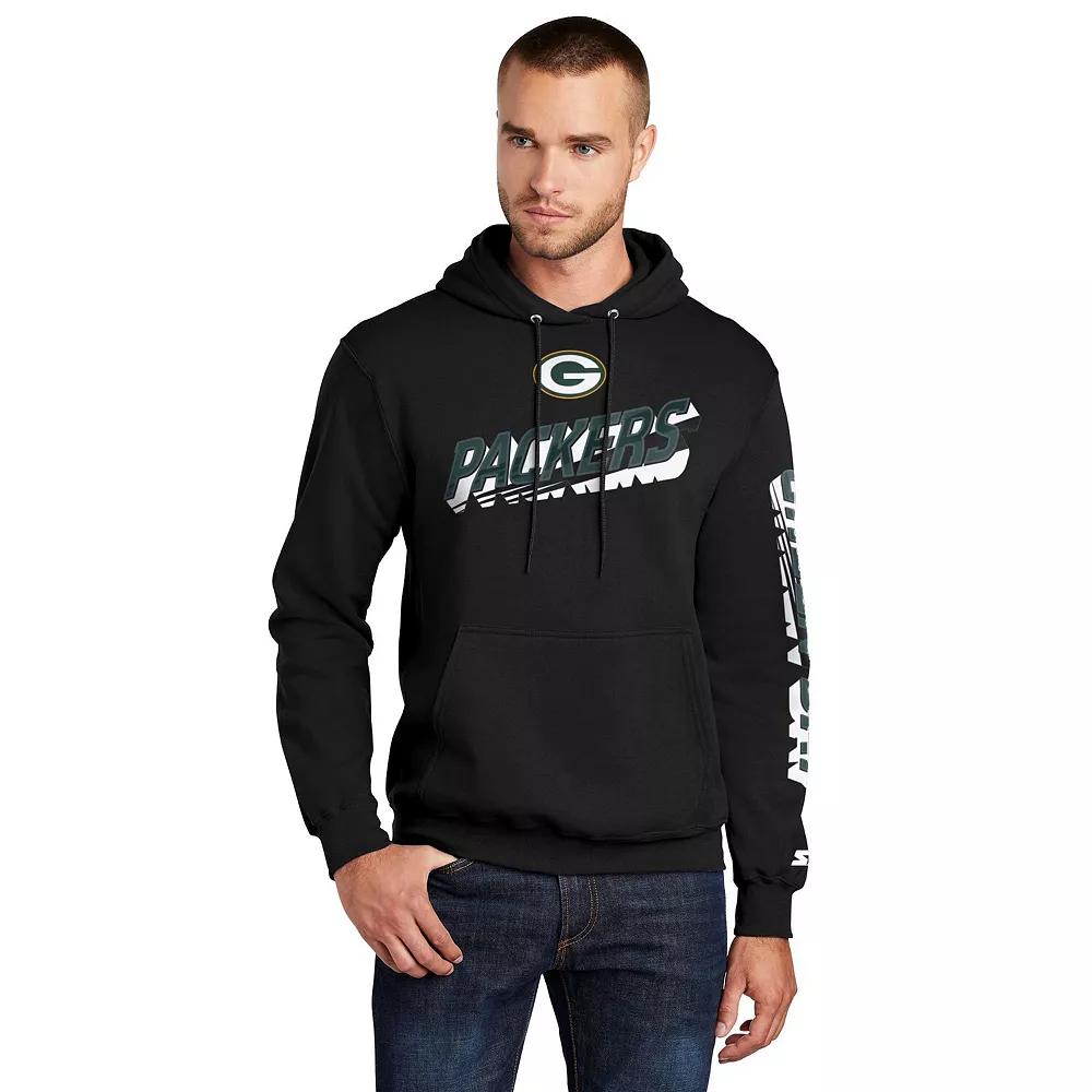 Men's Starter Black Green Bay Packers Wordmark Logo Pullover Hoodie,  Product Image