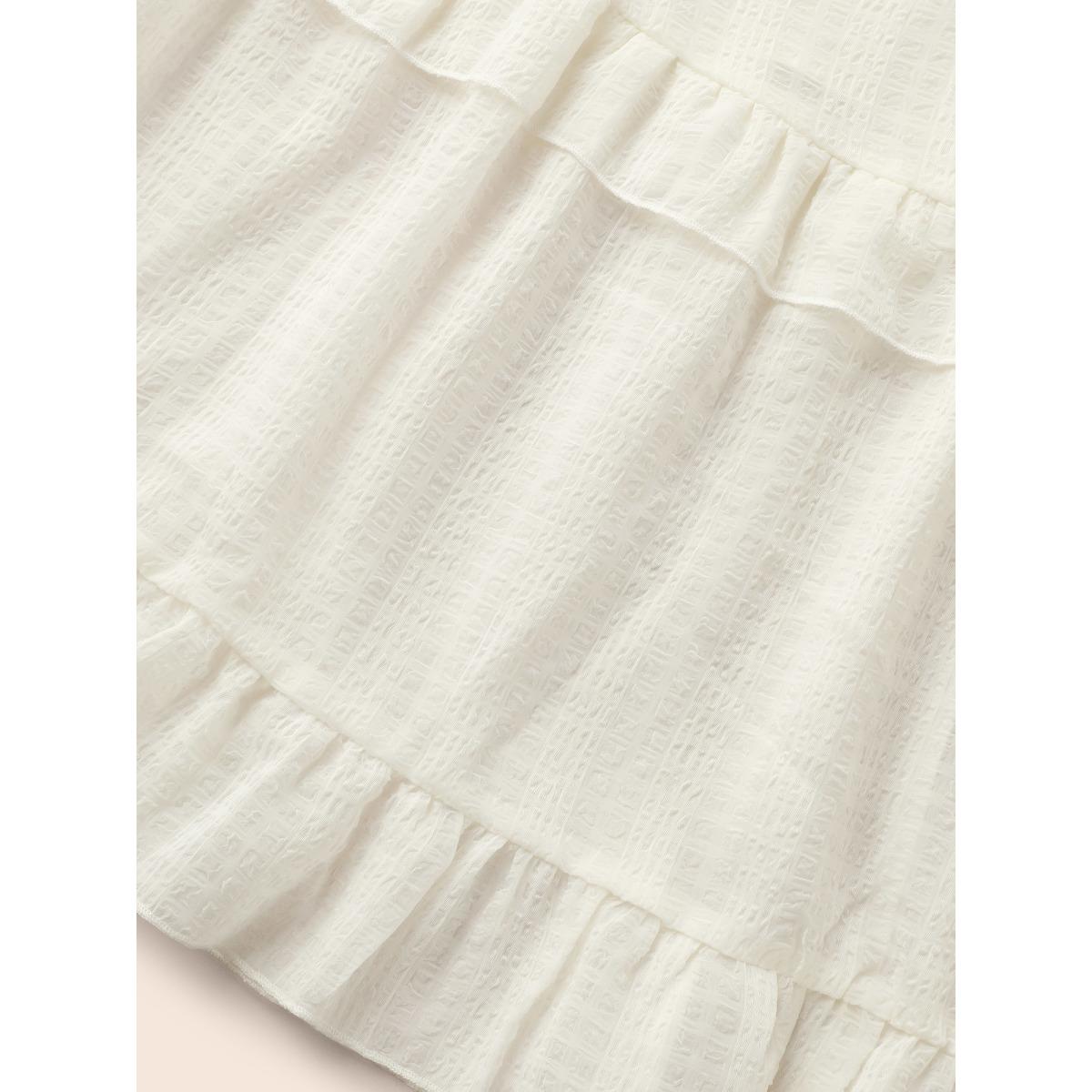 Plus Size Chiffon Lotus Leaf Collar Tiered Midi Dress Ivory Women Resort Texture V-neck Long Sleeve Curvy BloomChic 14-16/1X Product Image