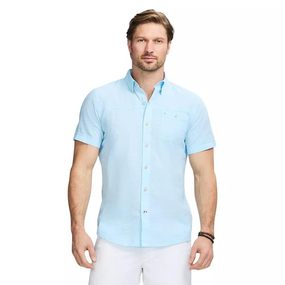 Men's IZOD Dockside Short Sleeve Chambray, Size: XL, Aquarius Solid Product Image