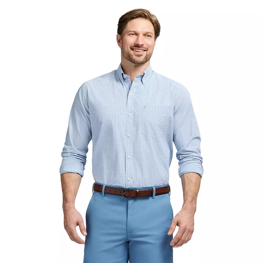 Men's IZOD Performance Comfort Long Sleeve Button Down Woven Shirt, Size: Large, Placid Blue Plaid Product Image