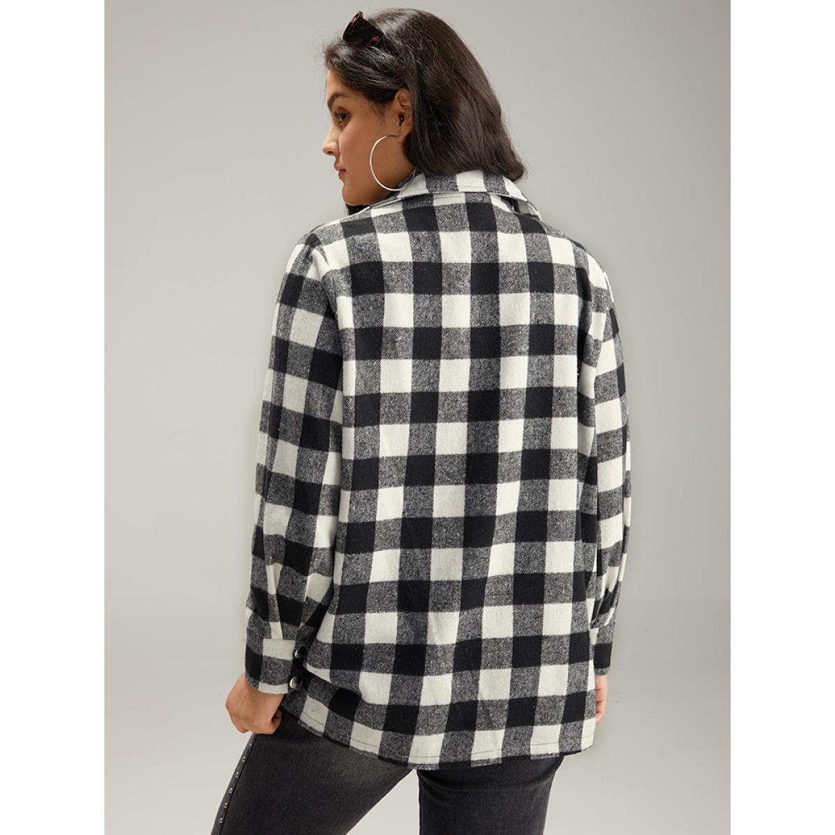 Plus Size Halloween Plaid Pocket Button Through Coat Women Black Casual Contrast Ladies Dailywear Winter Coats BloomChic 26/4X Product Image