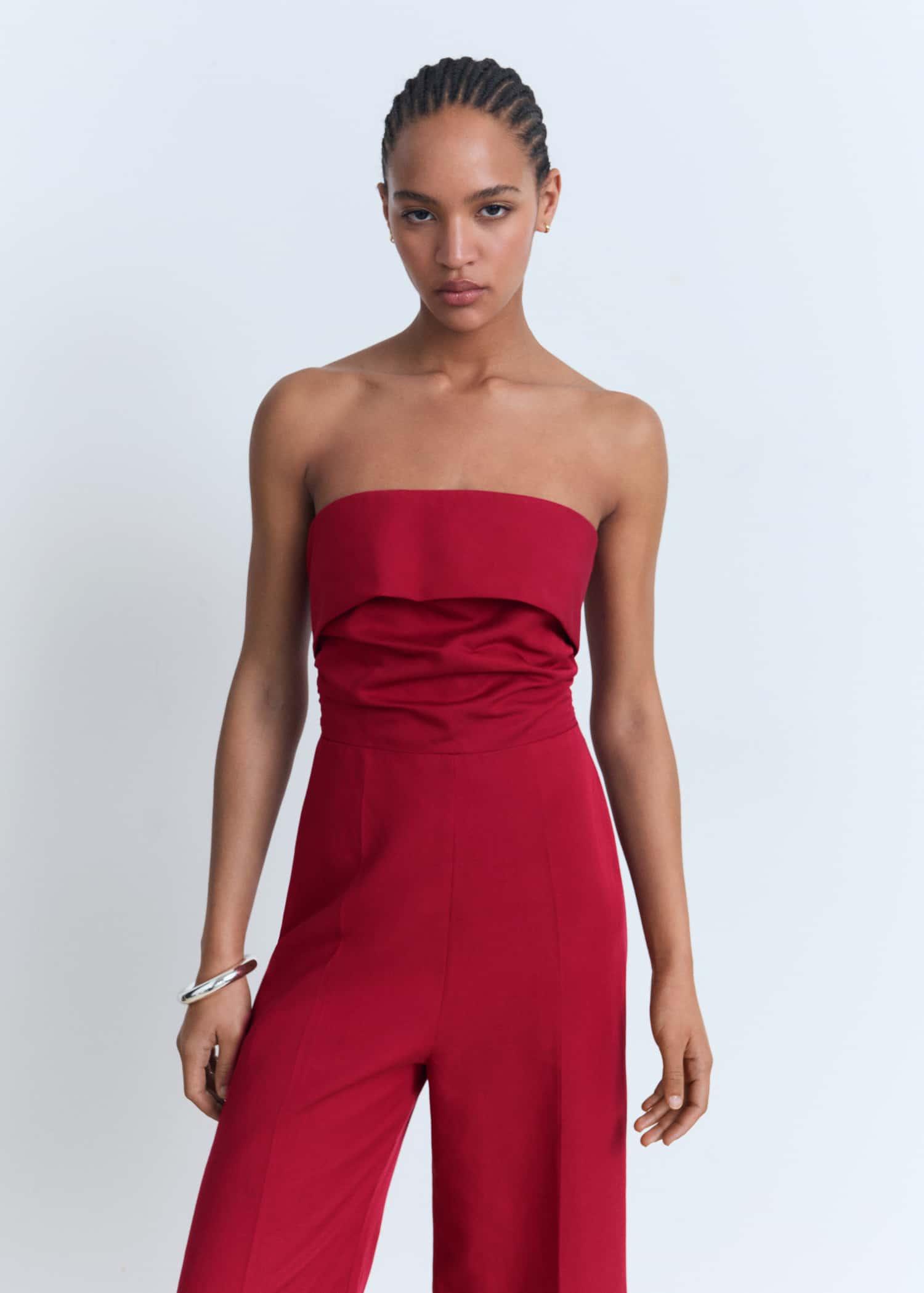 Linen-blend strapless jumpsuit - Women | MANGO USA Product Image