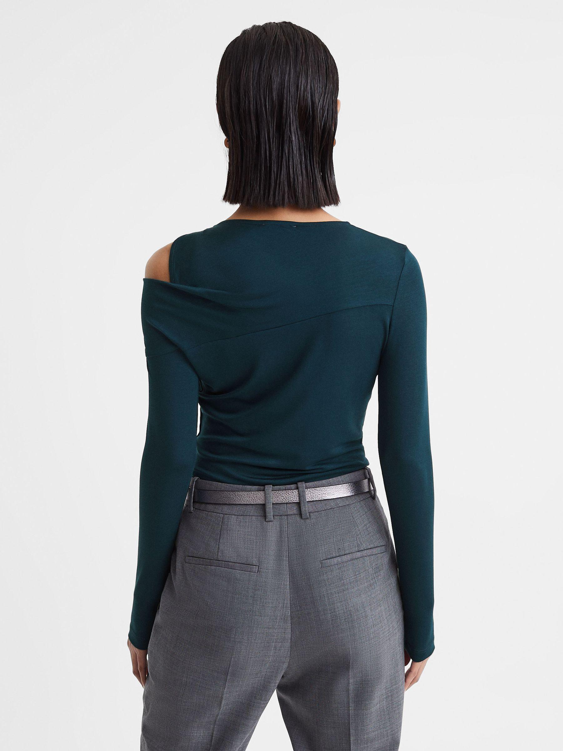 Draped Shoulder Top in Teal Product Image