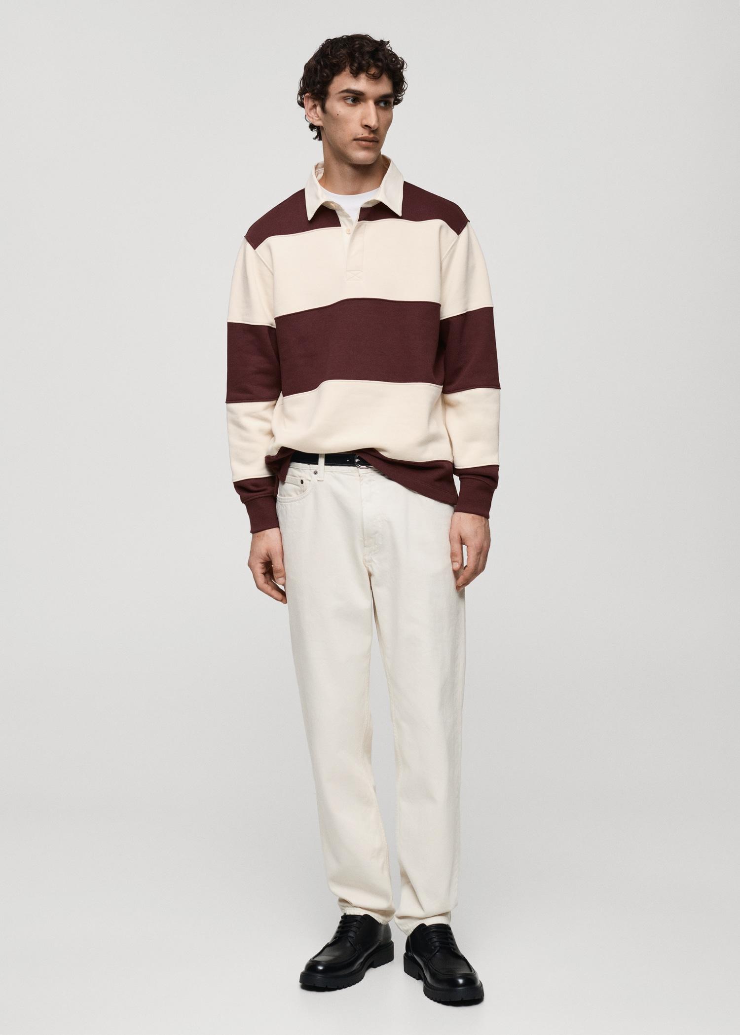 Striped cotton polo sweatshirt - Men | MANGO USA Product Image