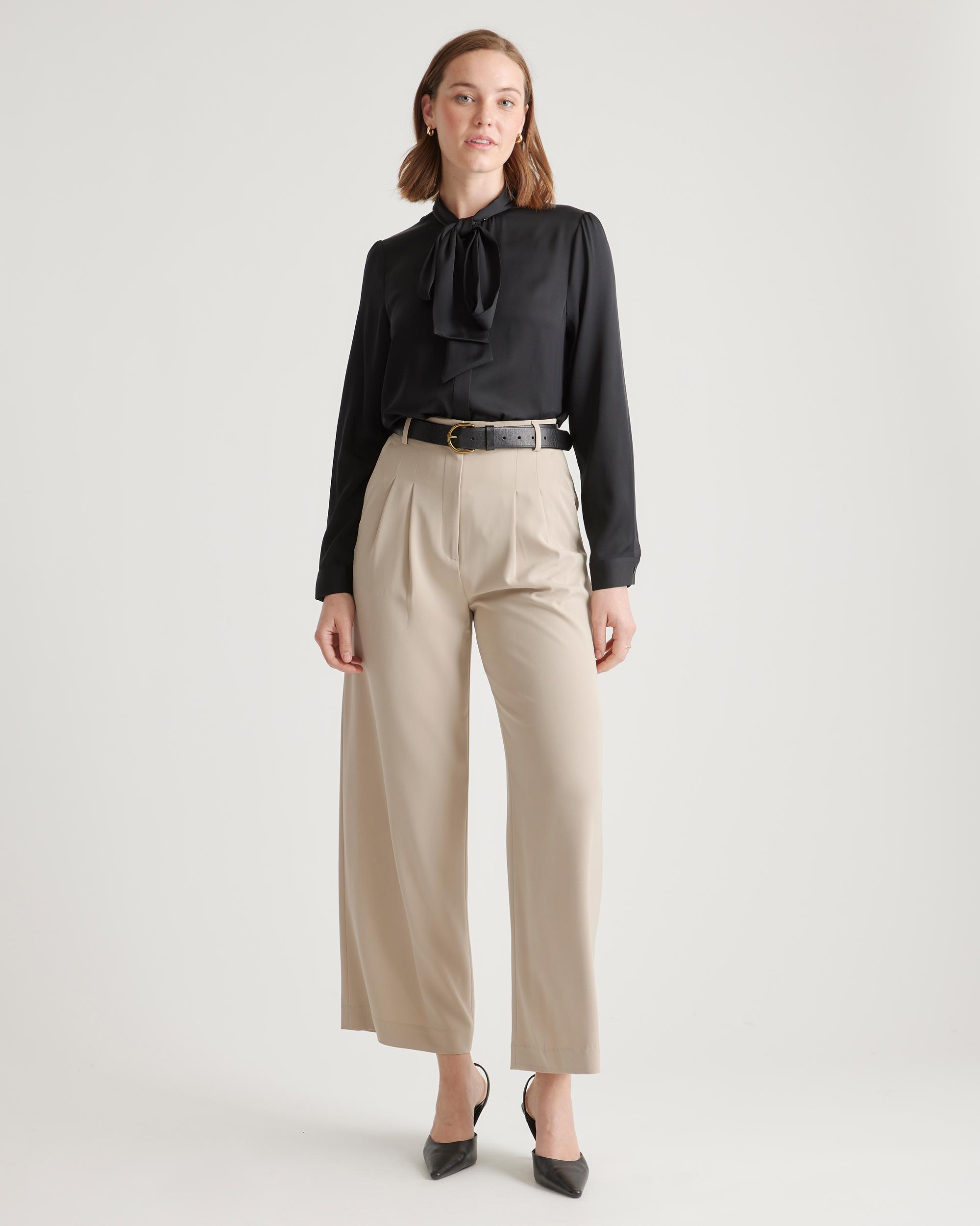 Quince | Women's Washable Stretch Silk Tie Neck Blouse Size XL Product Image