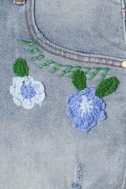 Crochet Flowers Cut Off Shorts Product Image