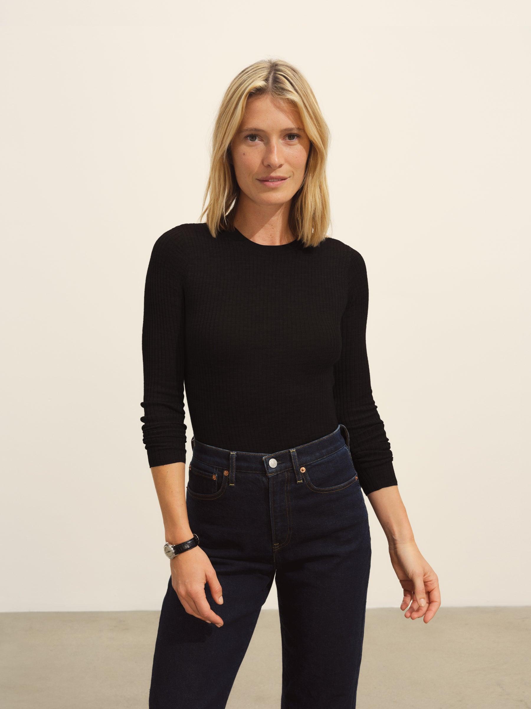 Black Featherweight Silk Cashmere L/S Crew Product Image