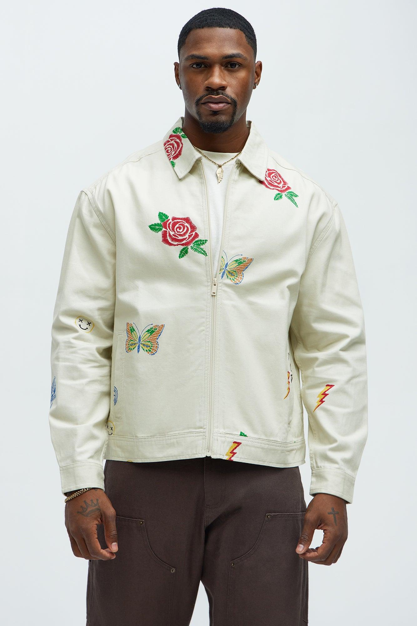 Patchwork Style Trucker Jacket - White/combo Product Image