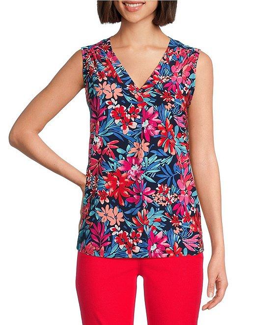 Jones New York Floral Printed Pleat Front Sleeveless Shell Product Image