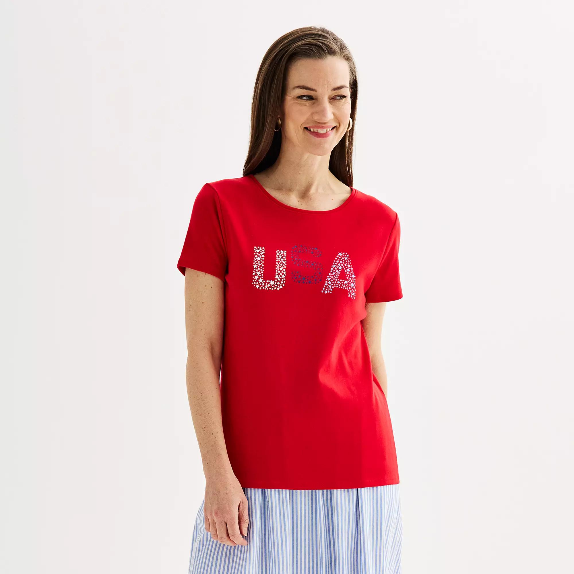 Women's Croft & Barrow® Essential Crewneck Tee, Size: XL, Red Usa Graphic Product Image
