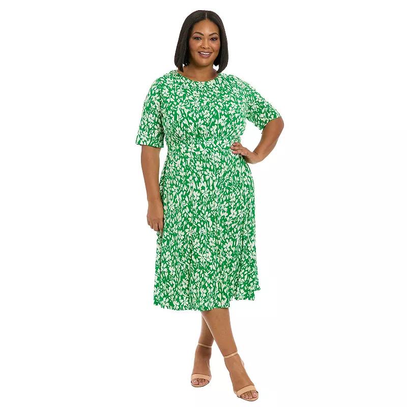 Plus Size London Times Floral Print Inset Waist Midi Dress, Womens Product Image