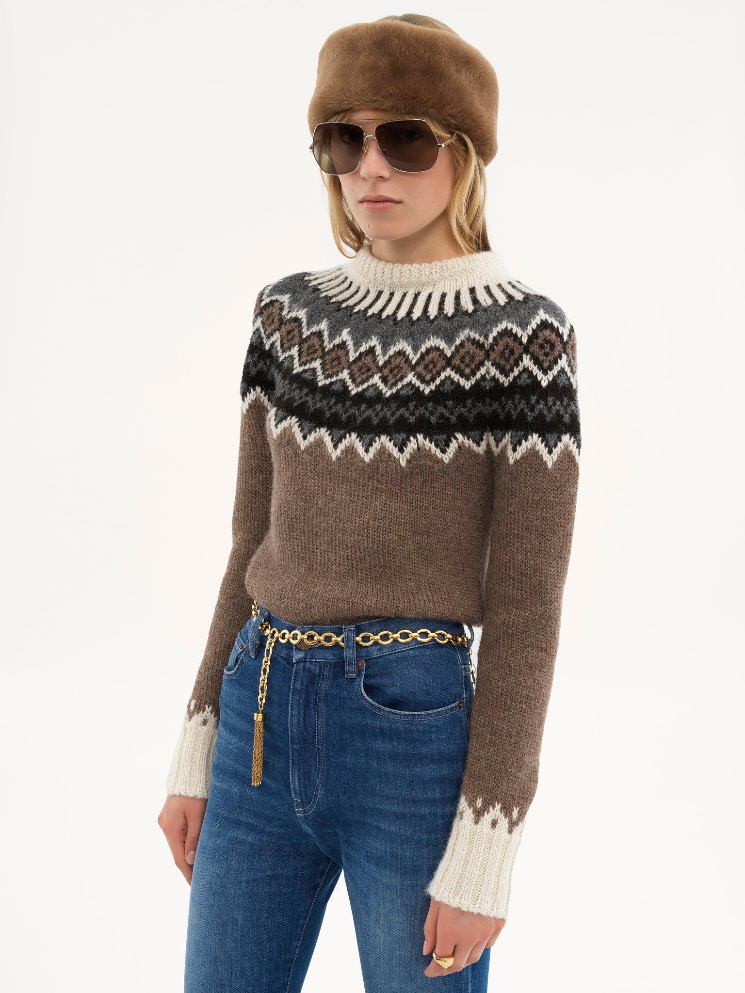 Mock-neck fitted sweater in Fair Isle wool knit Product Image