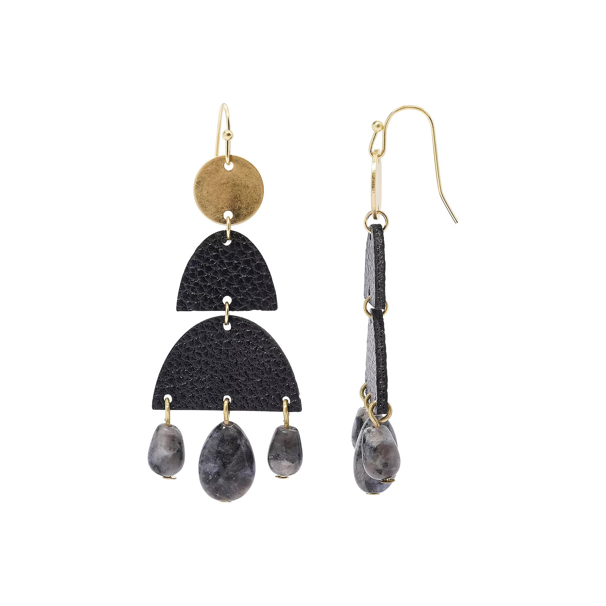Sonoma Goods For Life® Worn Gold Tone Leather Semi Circle Drop Earrings, Women's, Black Product Image