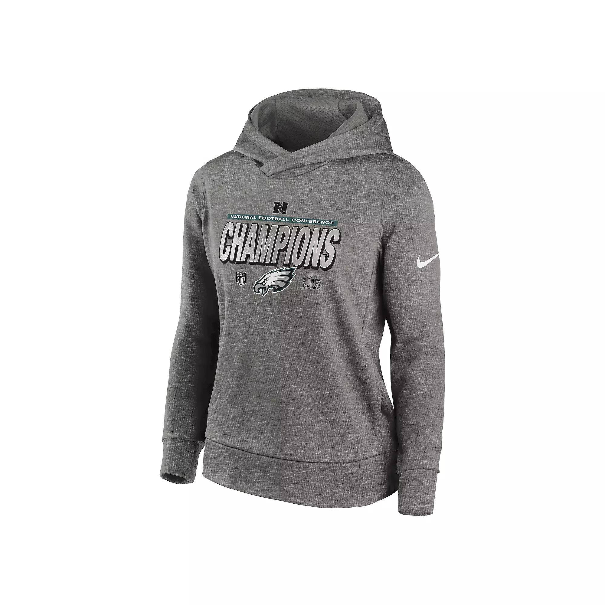 Women's Nike Philadelphia Eagles 2024 NFC Champions Locker Room Trophy Collection Club Fleece Pullover Hoodie, Size: Small, Gray Product Image