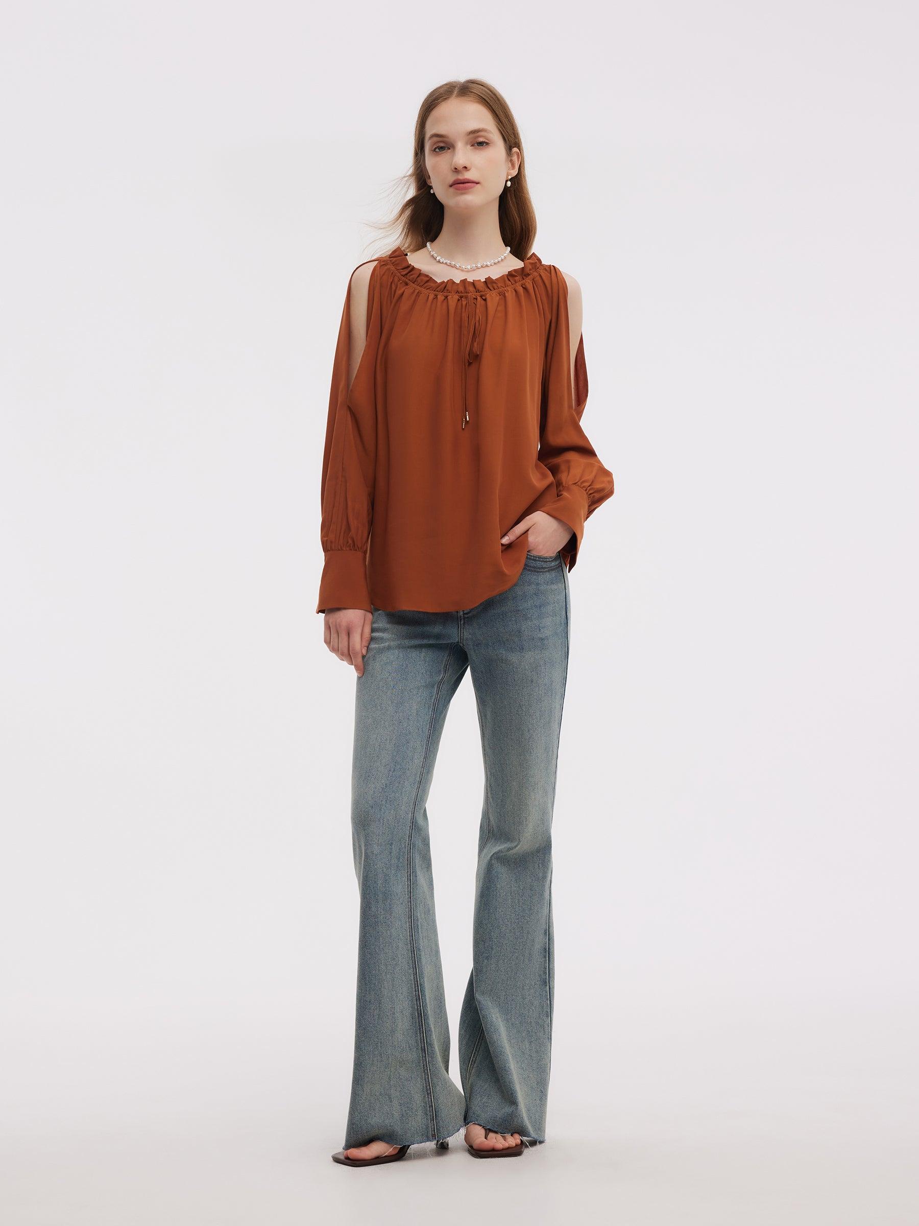 Tencel Acetate Blend Women Off Shoulder Blouse Product Image