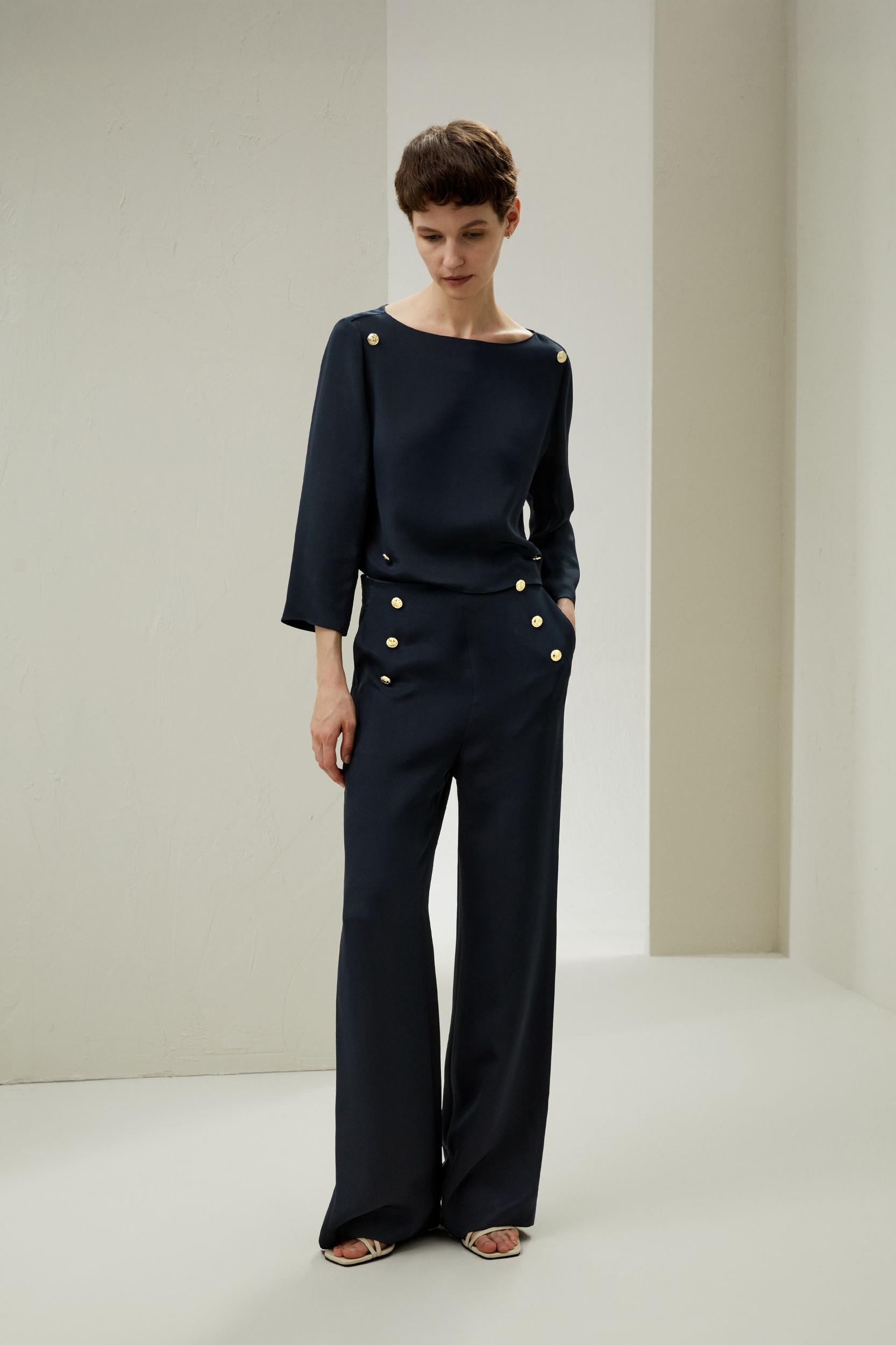 Dubrovnik Button Front Wide Leg Silk Trousers Product Image