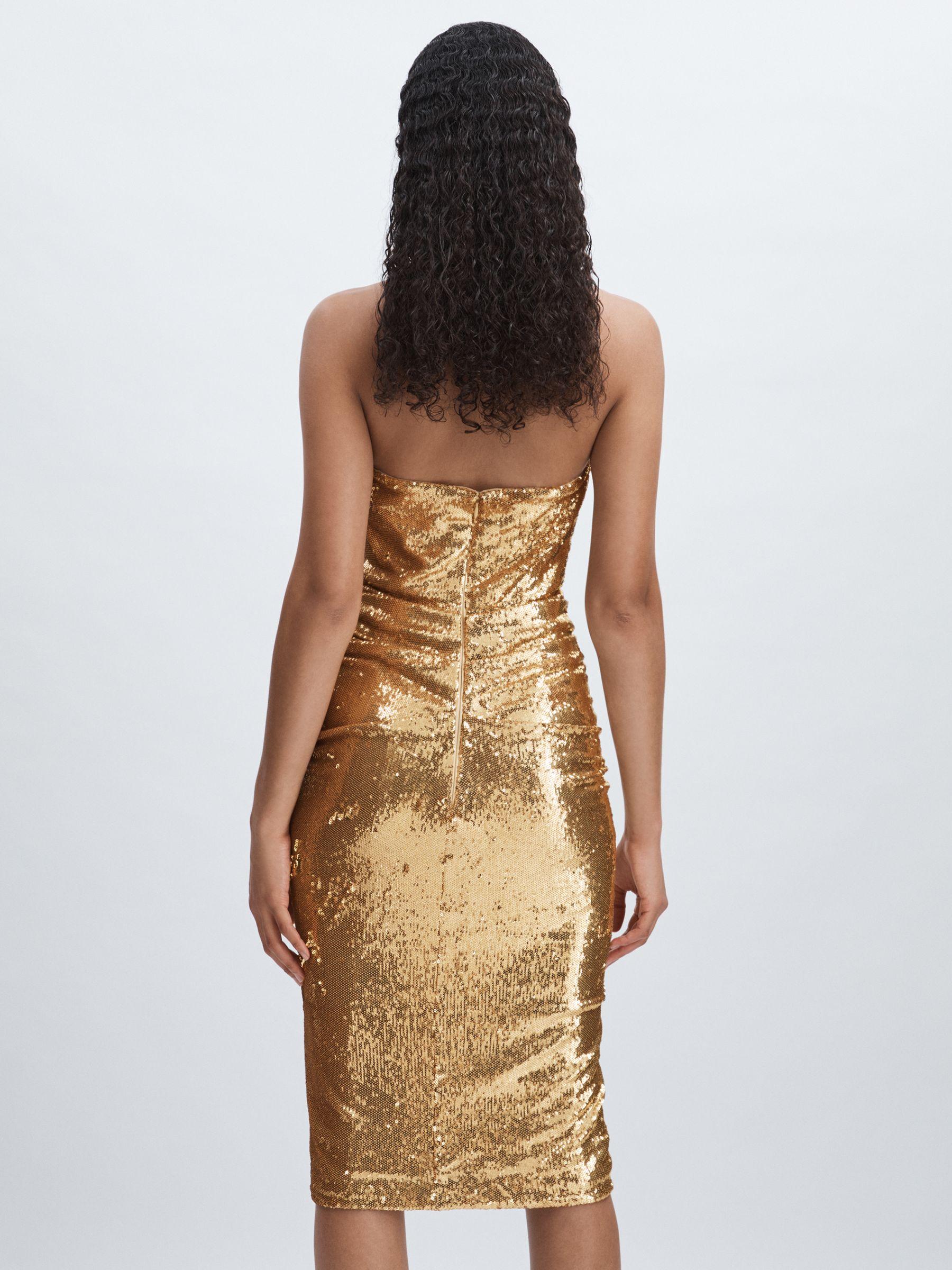 Halston Gold Sequin Halterneck Plunge Dress in Gold Product Image