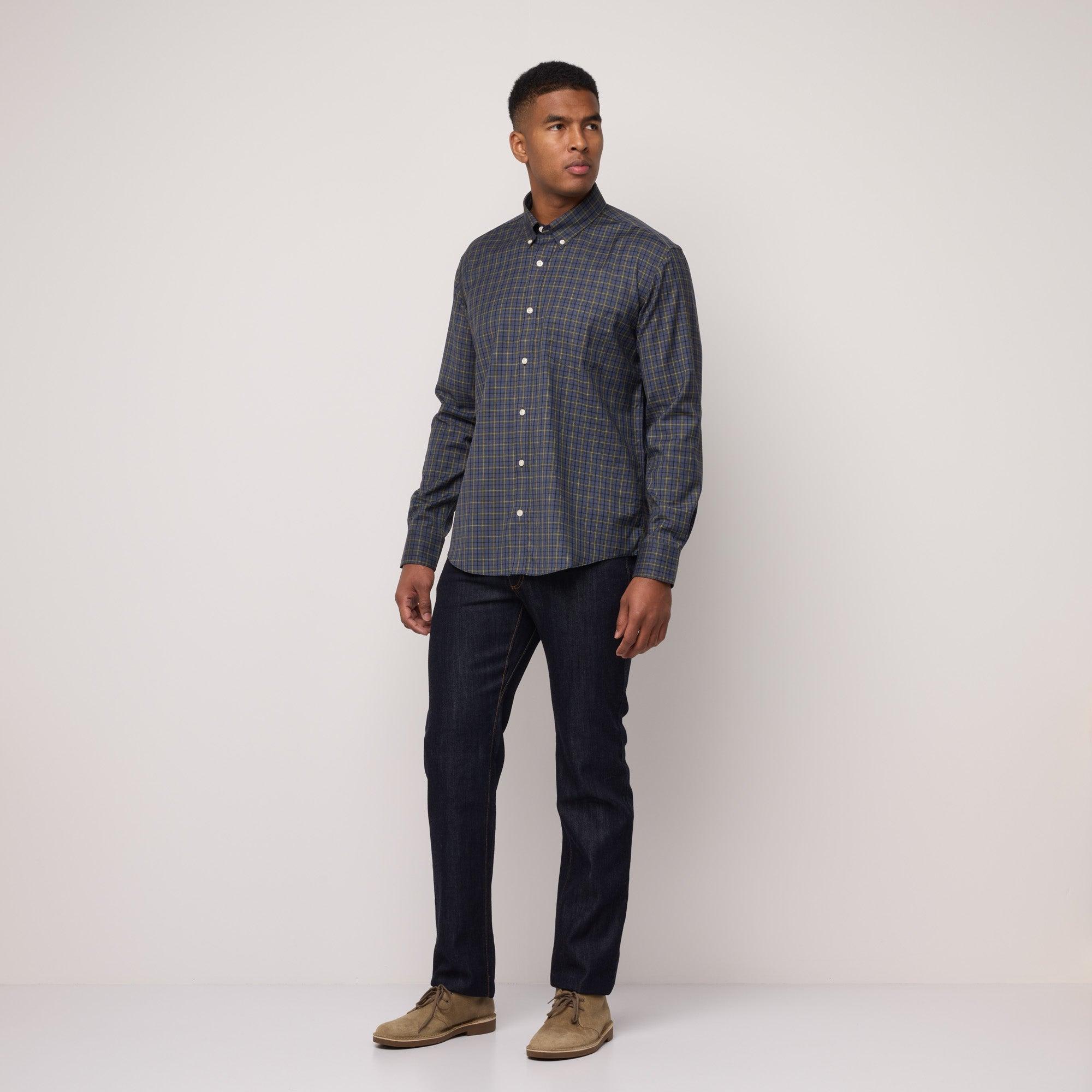 Merino Wool Button-Down Shirt | Green/Blue Plaid Product Image